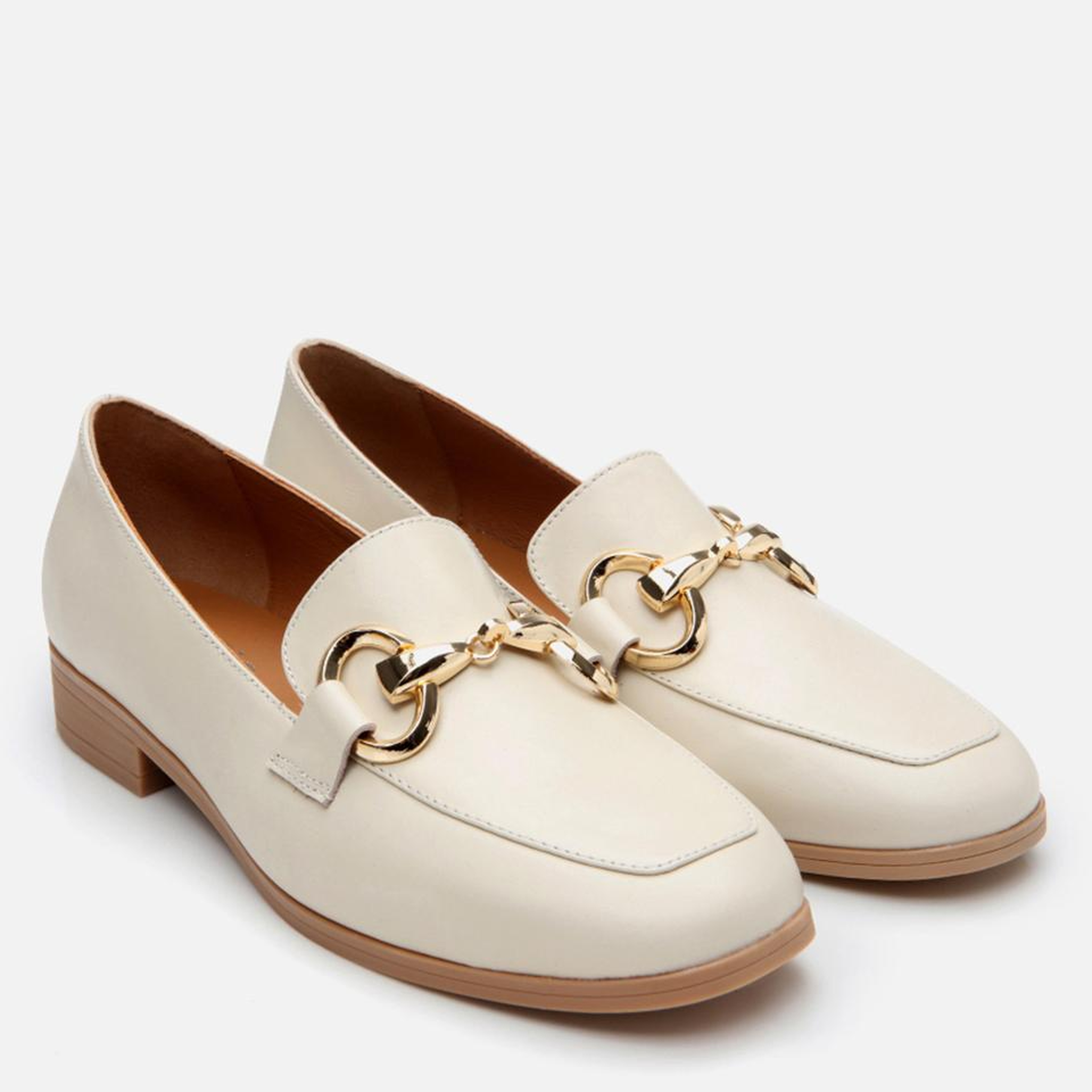 Kadın Deri Ekru Tokalı Klasik Loafer
