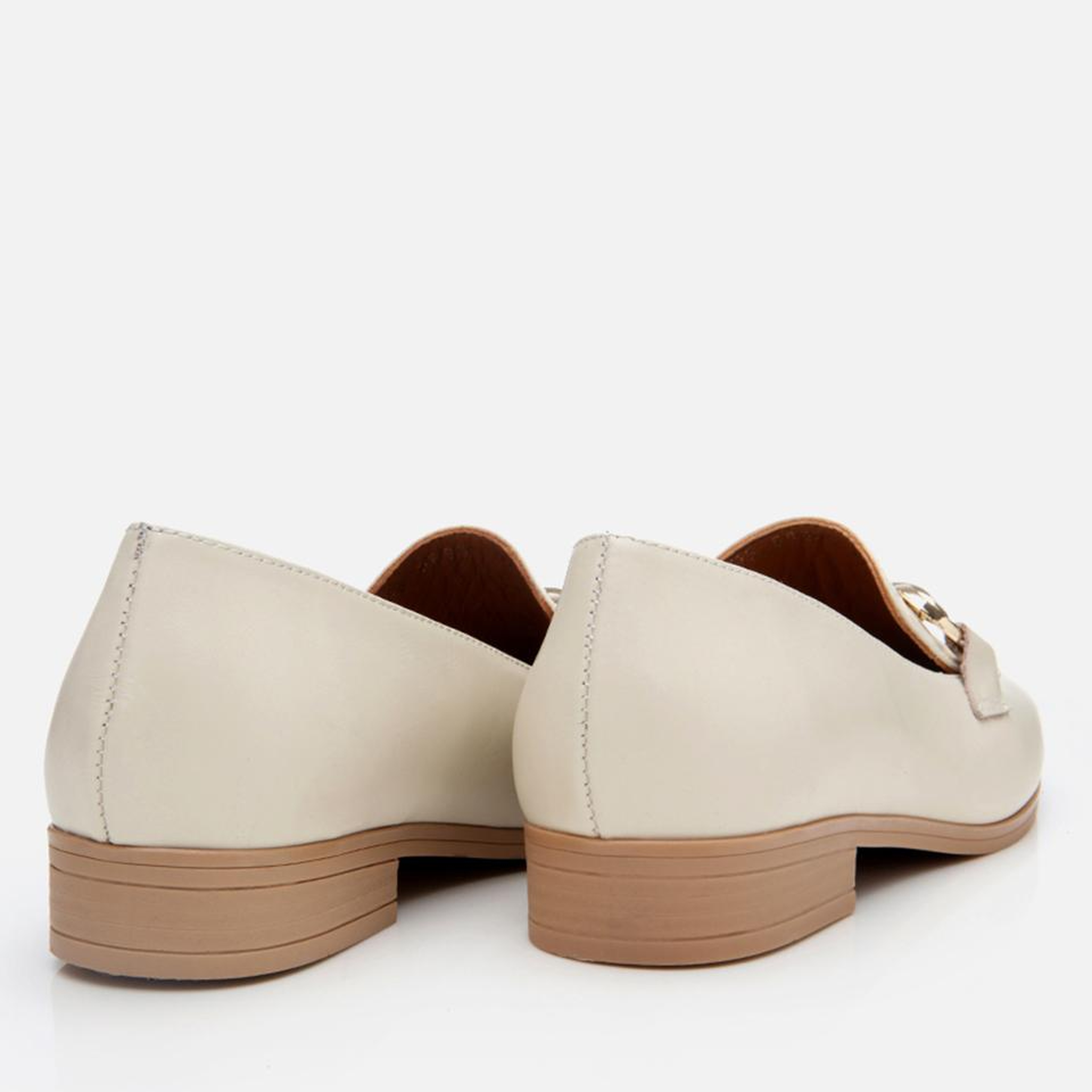 Kadın Deri Ekru Tokalı Klasik Loafer