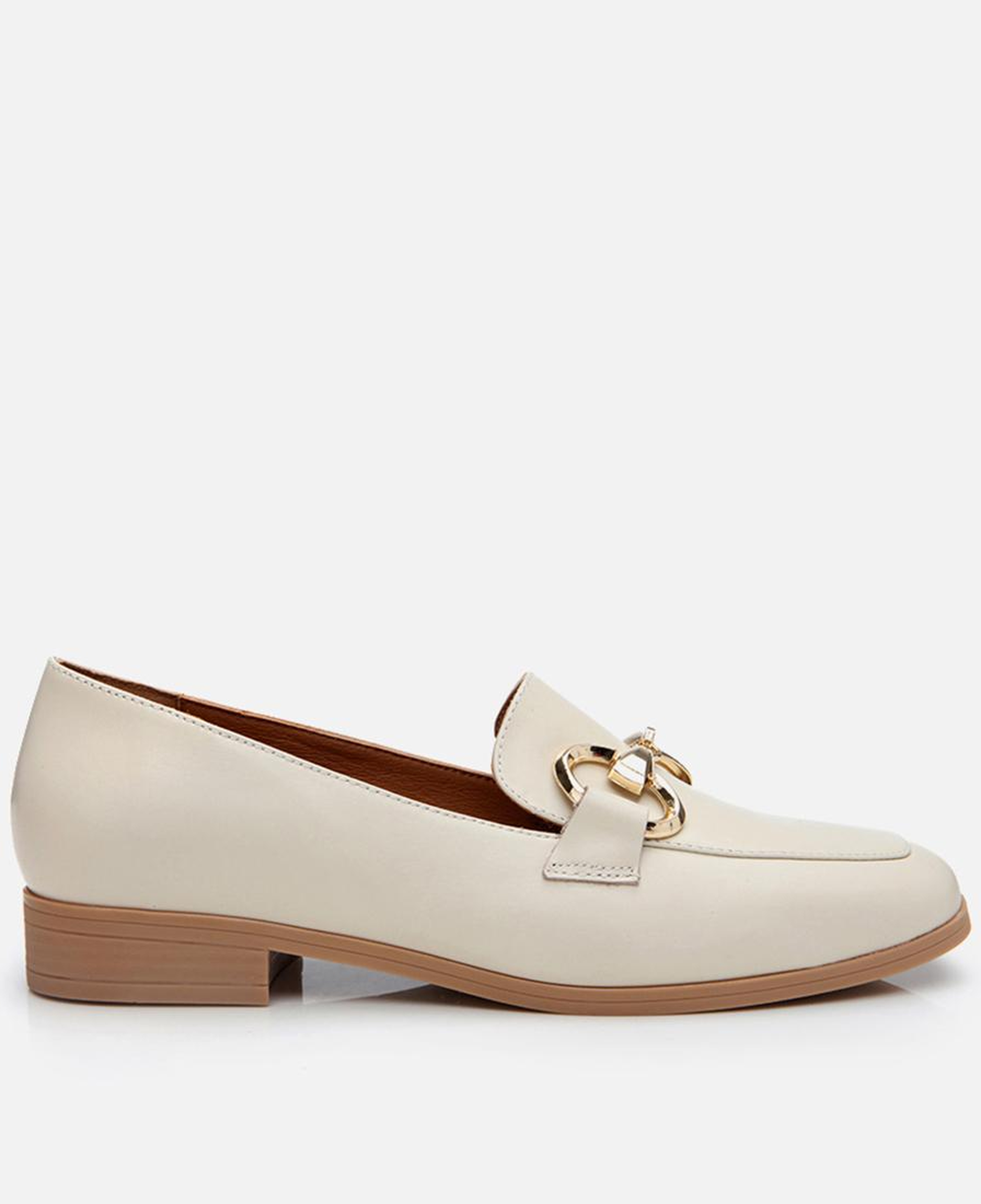 Kadın Deri Ekru Tokalı Klasik Loafer