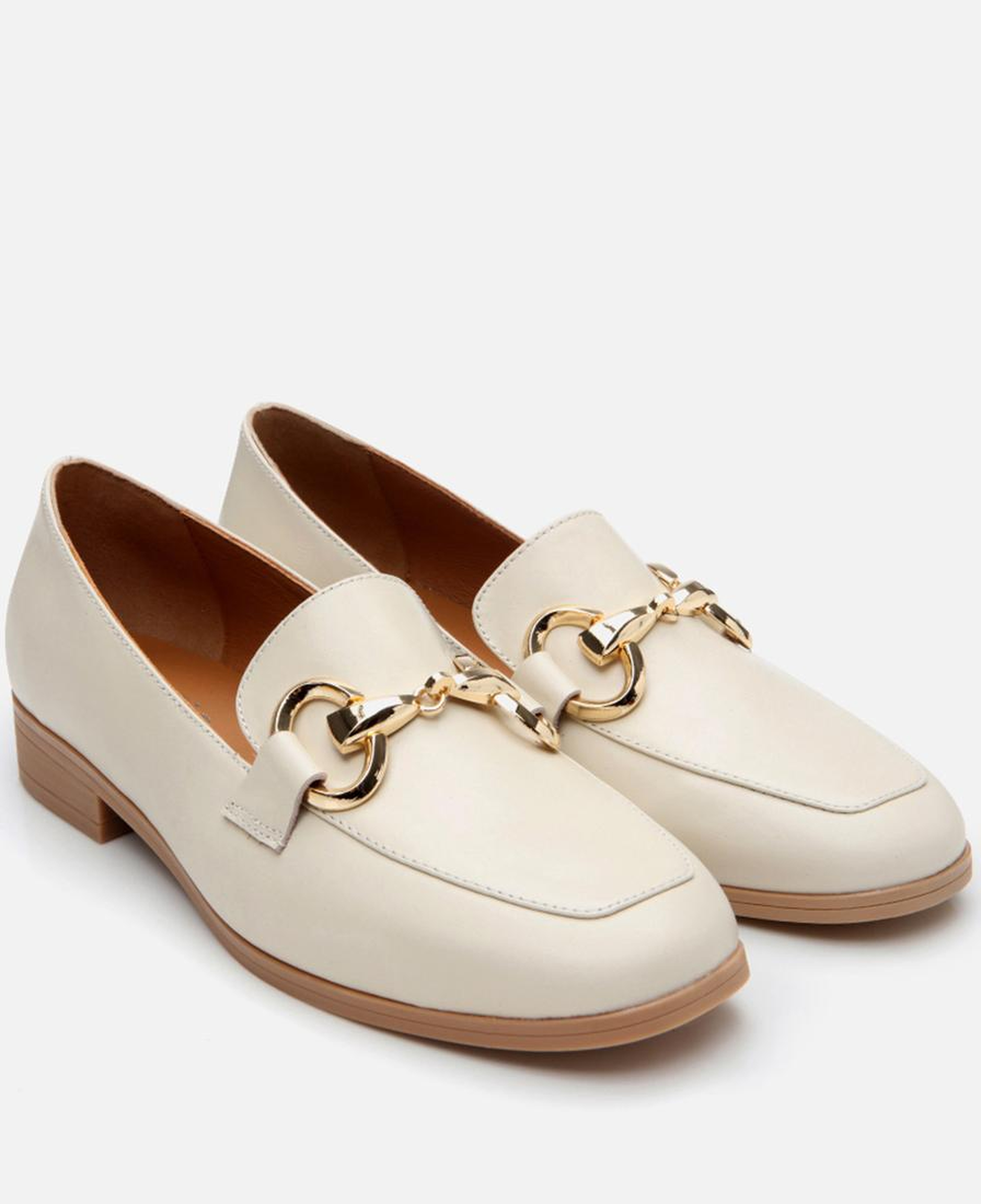 Kadın Deri Ekru Tokalı Klasik Loafer
