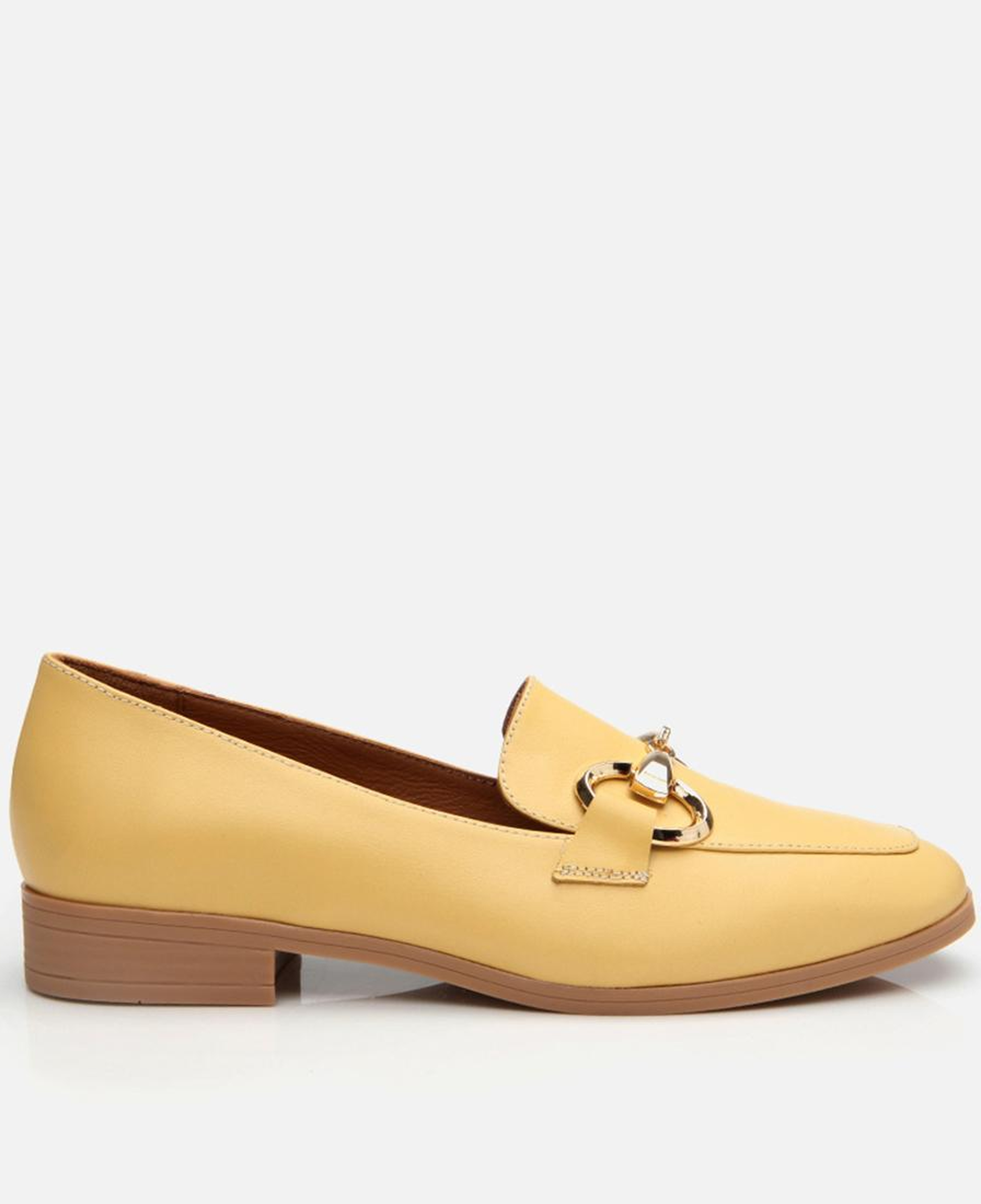 Kadın Deri Sarı Tokalı Klasik Loafer