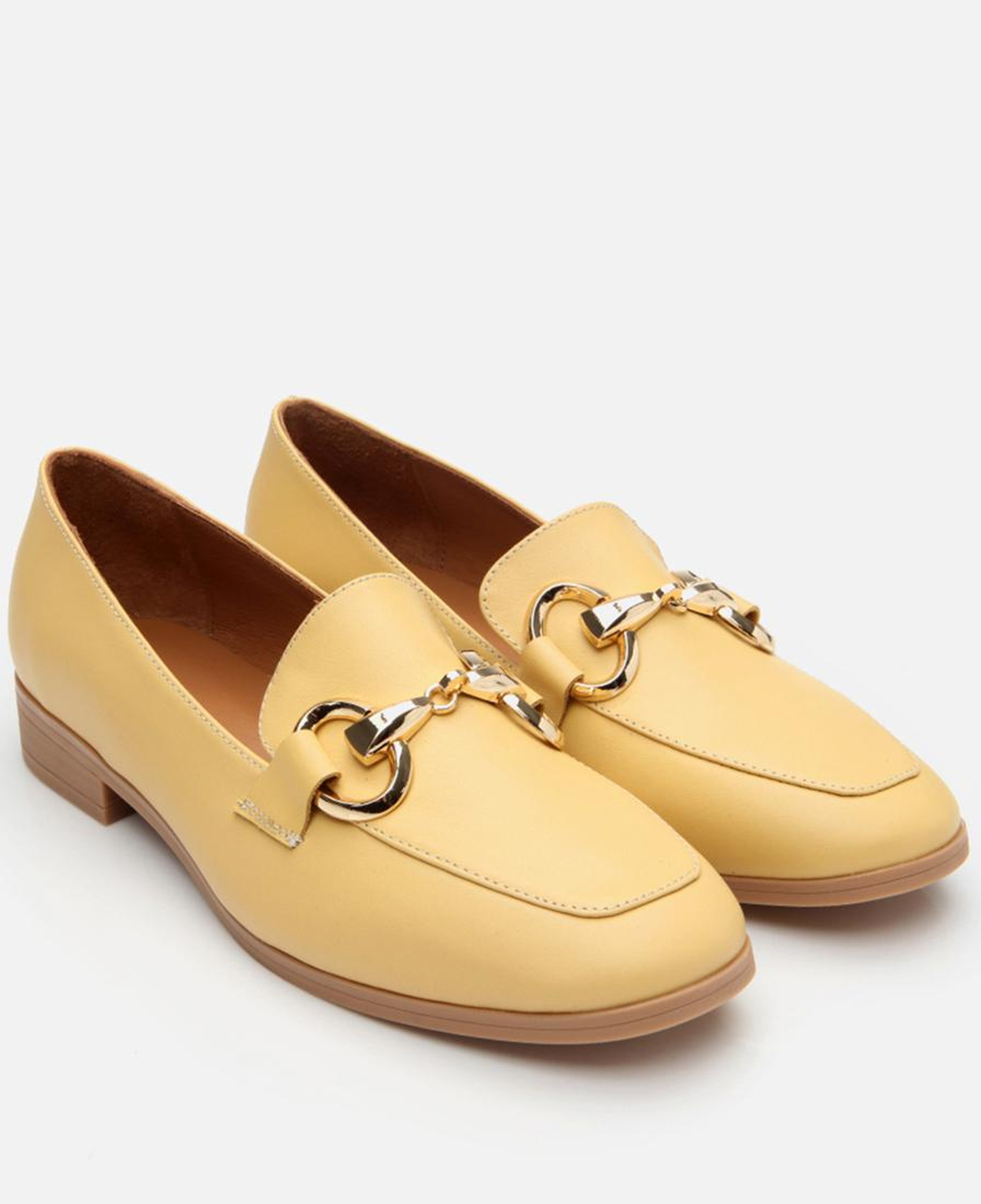 Kadın Deri Sarı Tokalı Klasik Loafer