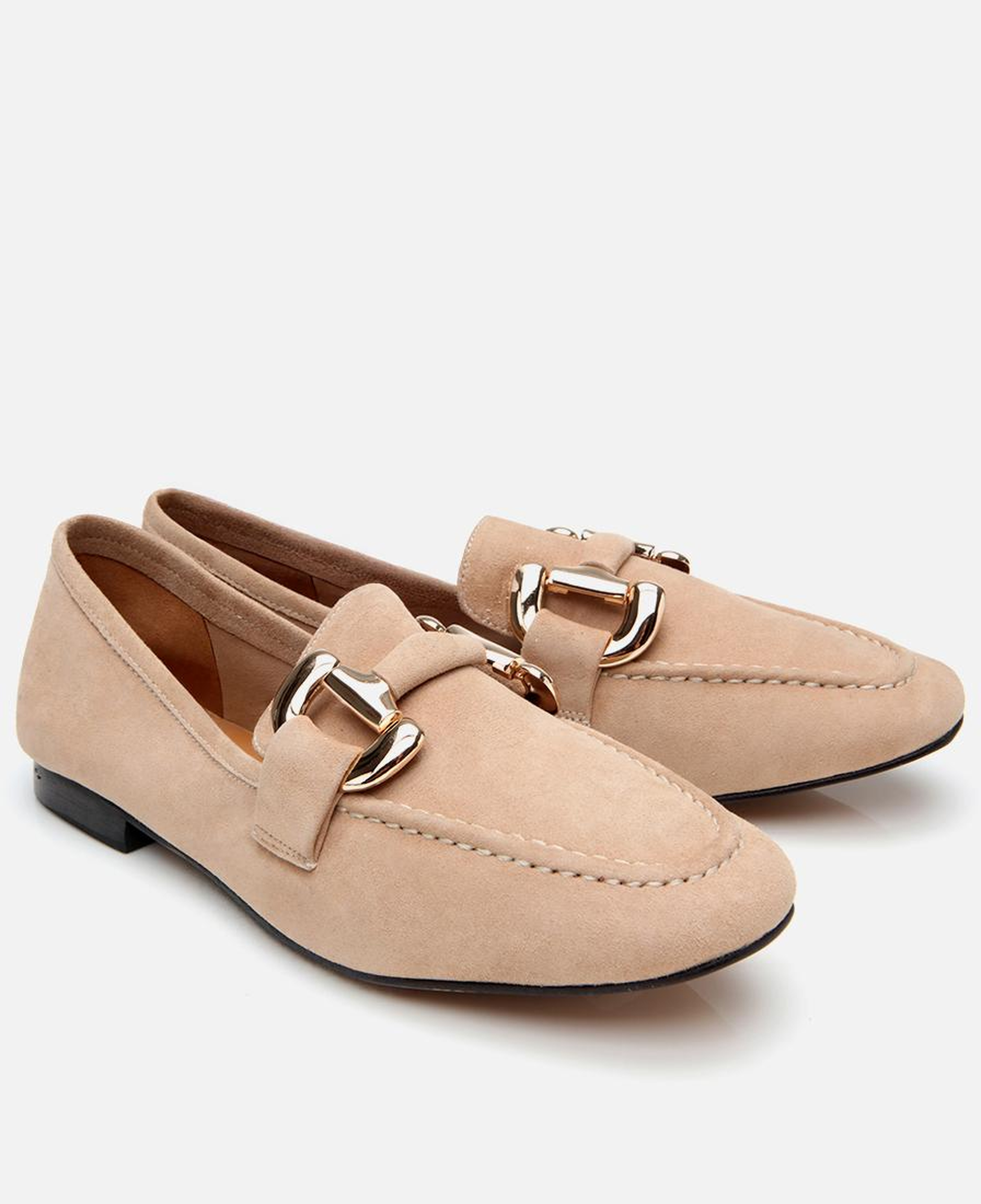 Kadın Süet Deri Bej Tokalı Günlük Loafer