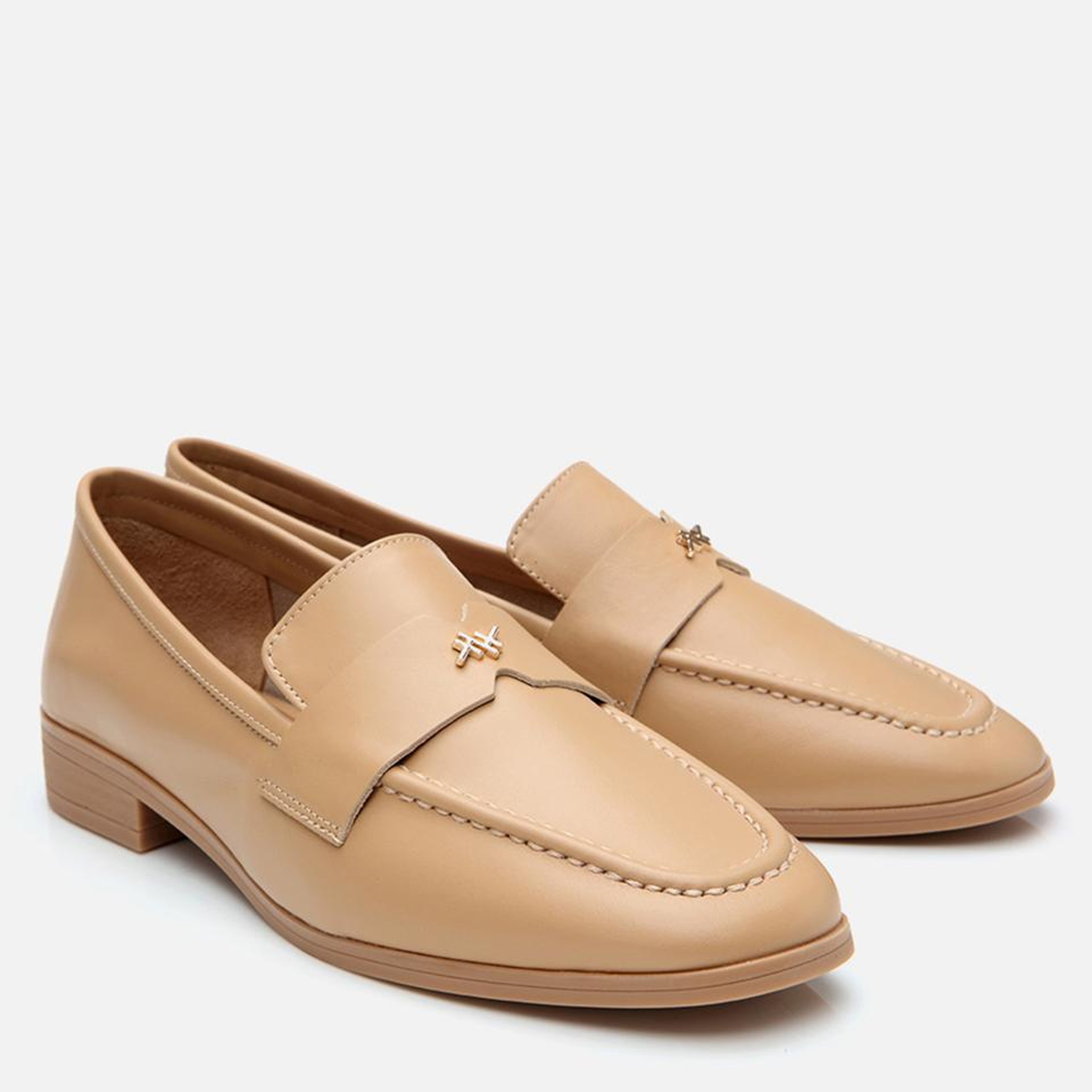 Kadın Deri Bej Esnek Tabanlı Klasik Loafer