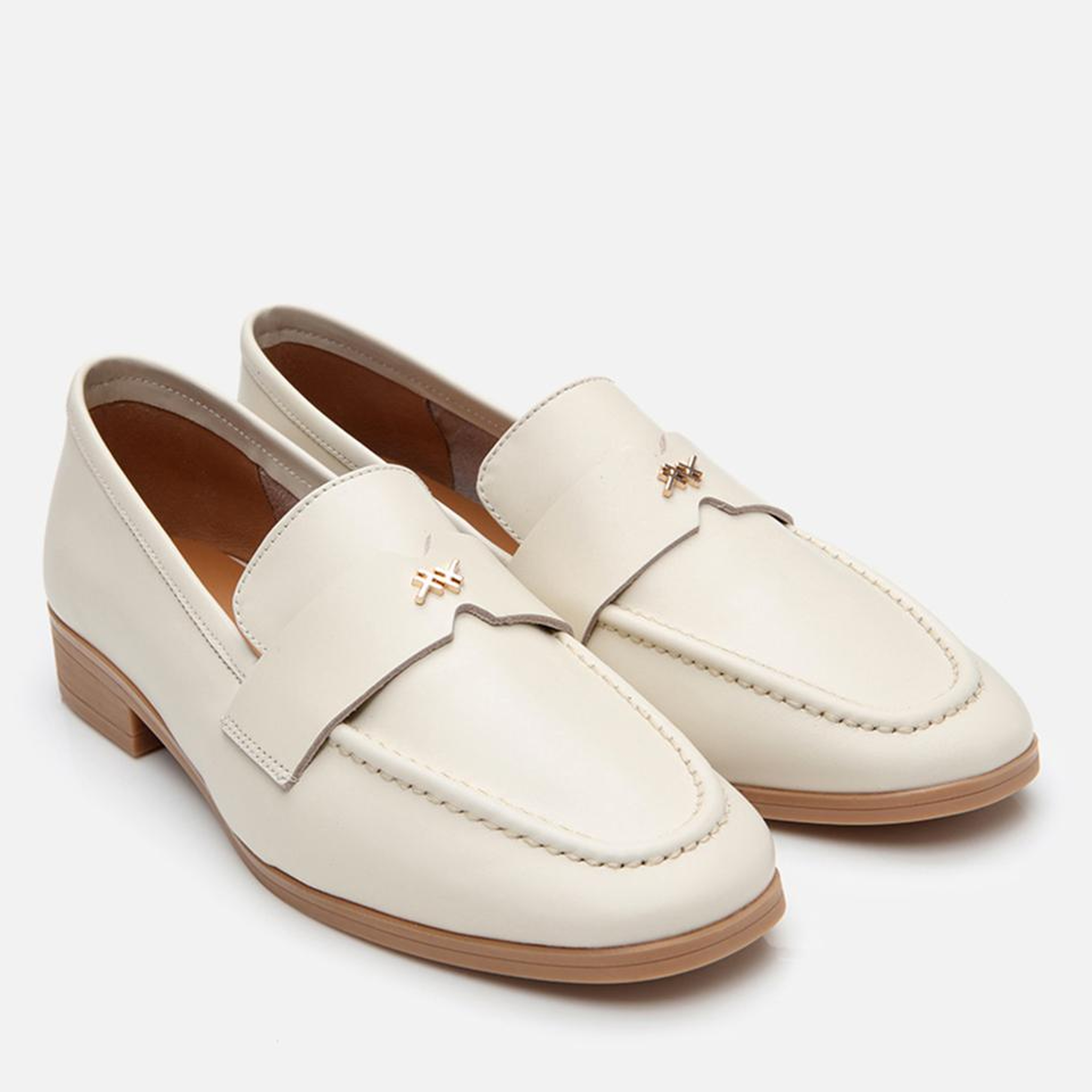 Kadın Deri Ekru Esnek Tabanlı Klasik Loafer