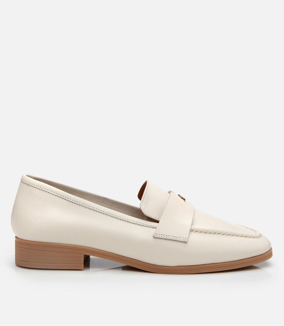 Kadın Deri Ekru Esnek Tabanlı Klasik Loafer