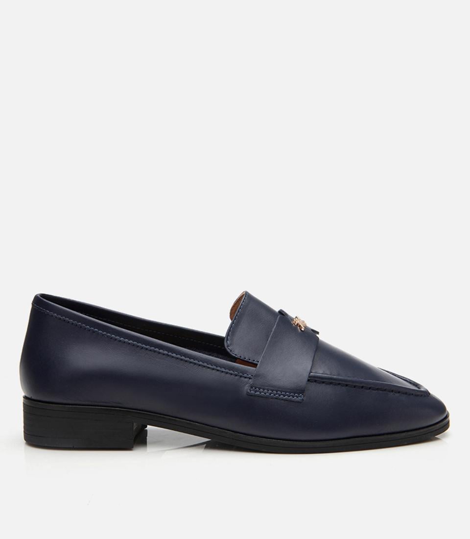 Kadın Deri Lacivert Esnek Tabanlı Klasik Loafer