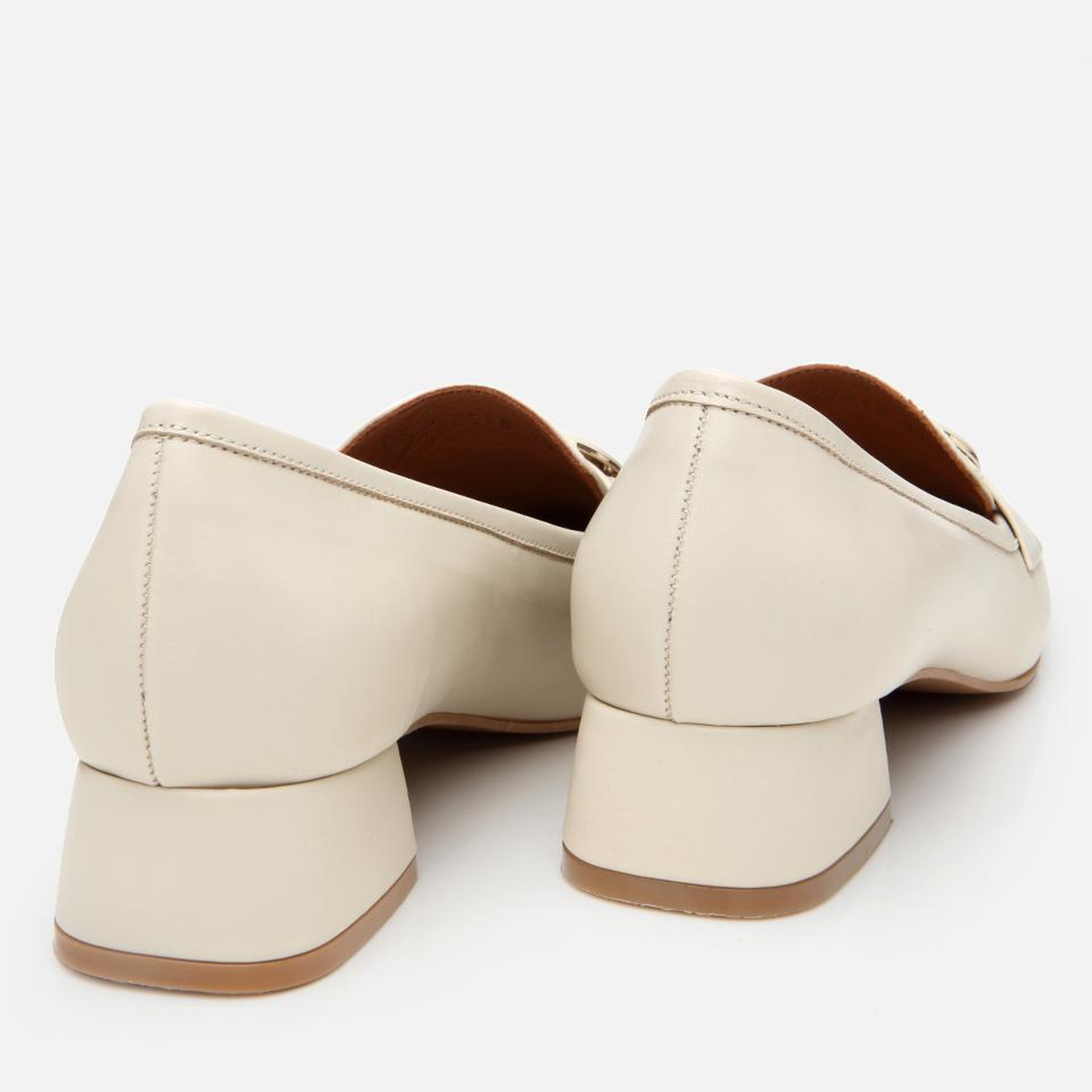 Kadın Deri Ekru Tokalı Kalın Topuklu Klasik Loafer