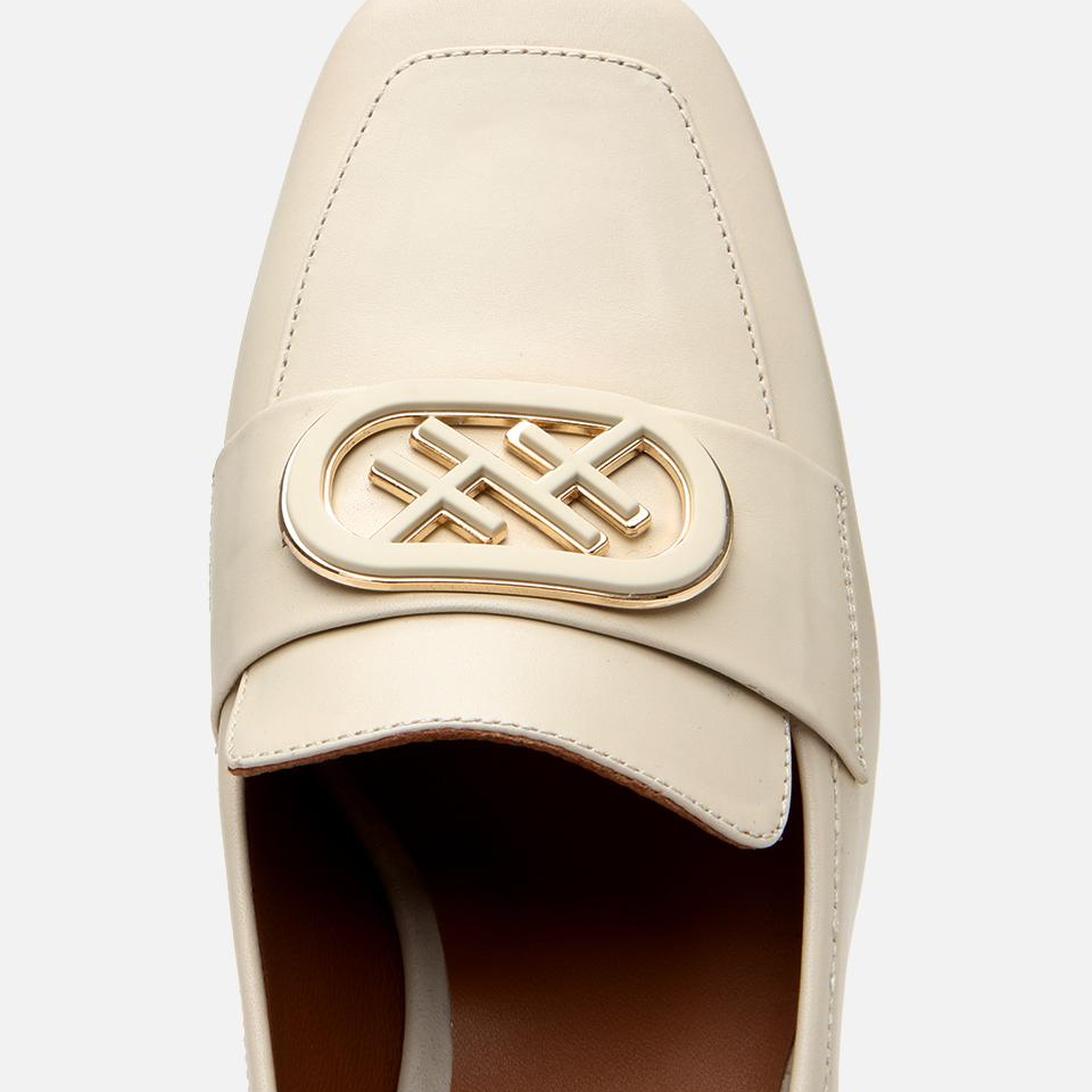 Kadın Deri Ekru Tokalı Kalın Topuklu Klasik Loafer
