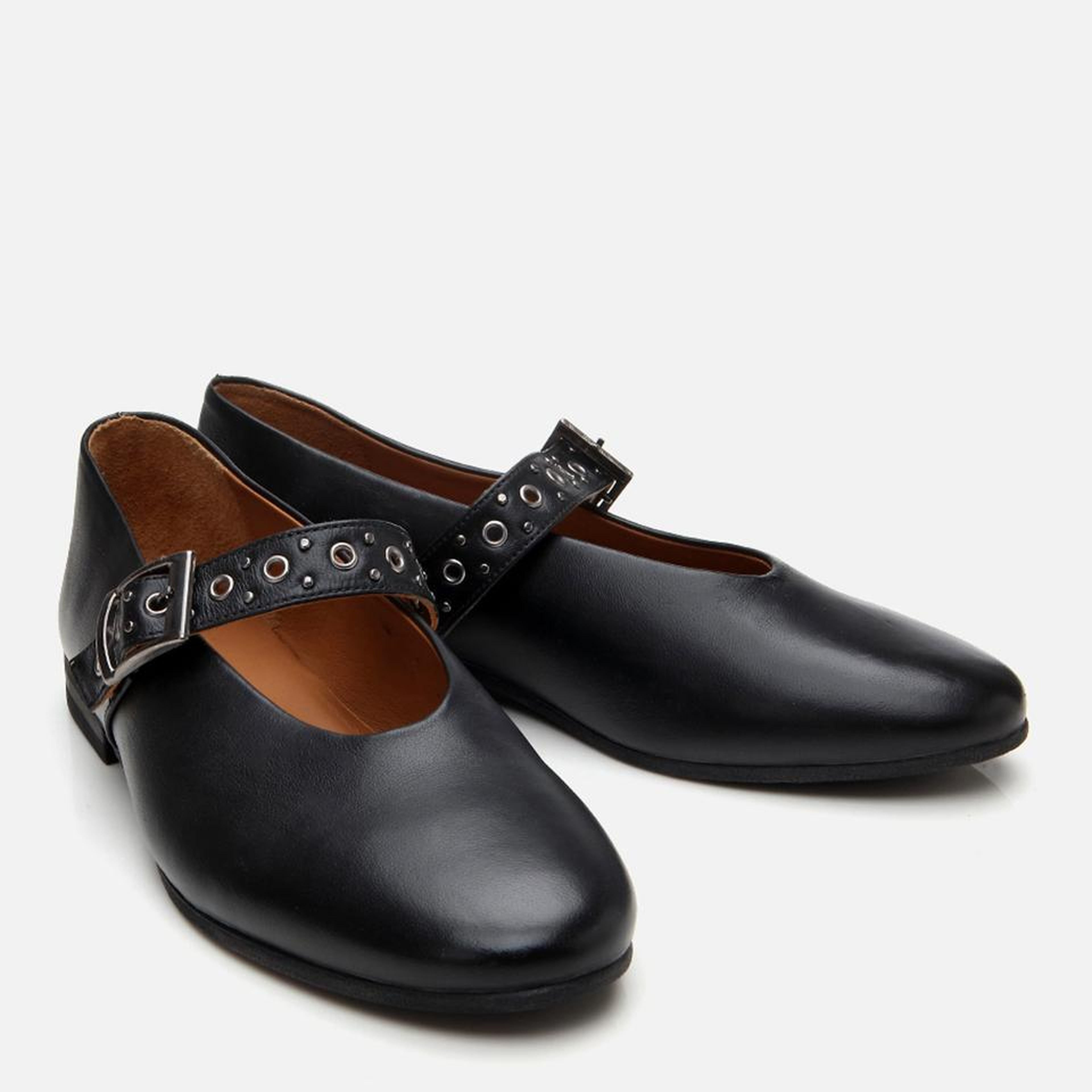Kadın Deri Siyah Mary Jane Kemerli Babet