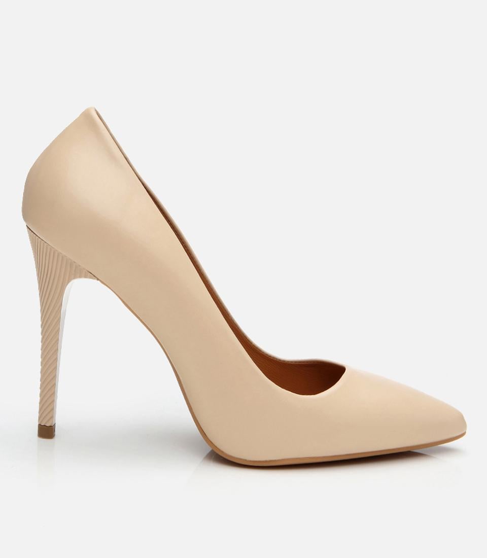 Kadın Deri Bej Yüksek Topuklu Stiletto