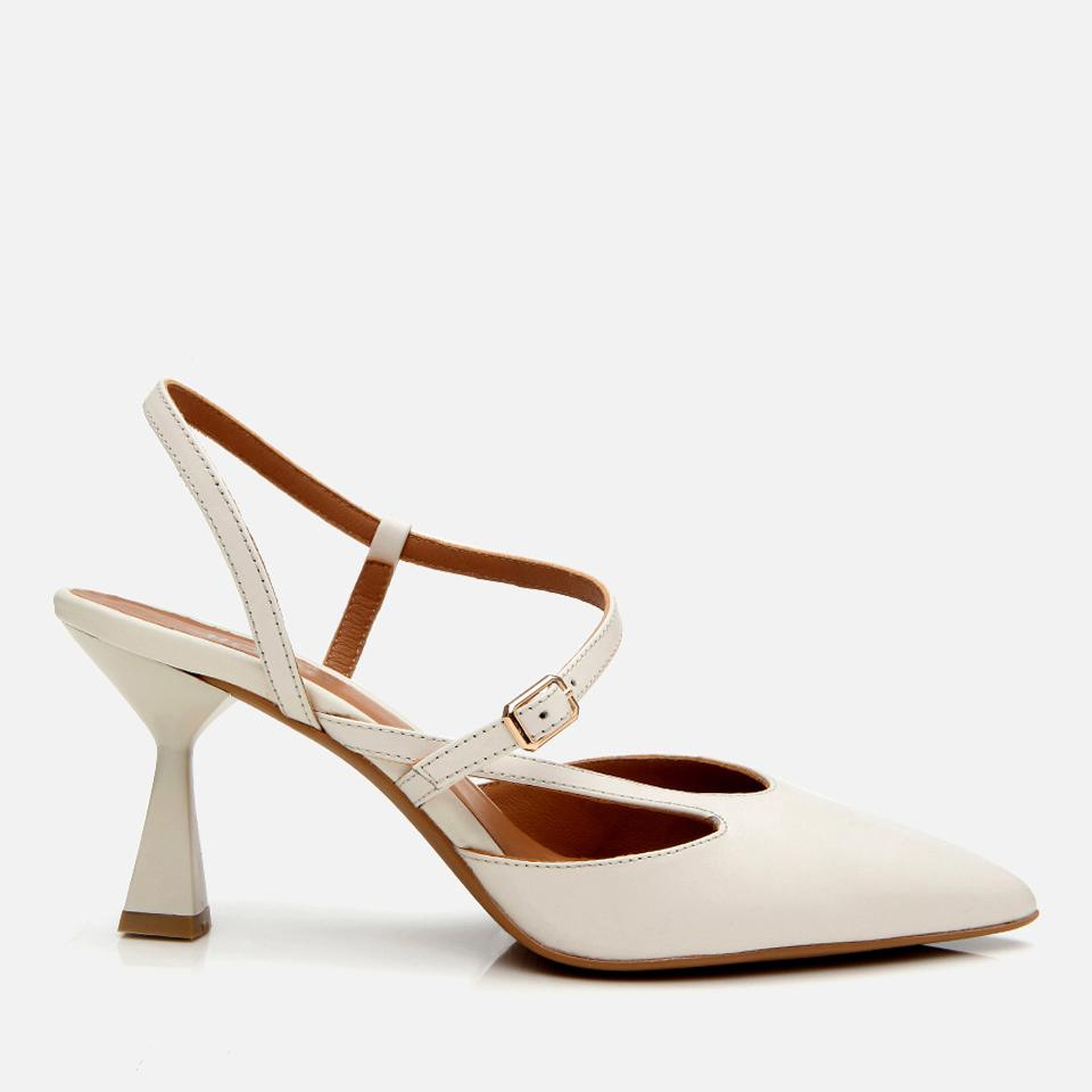 Kadın Deri Ekru İnce Topuklu Stiletto