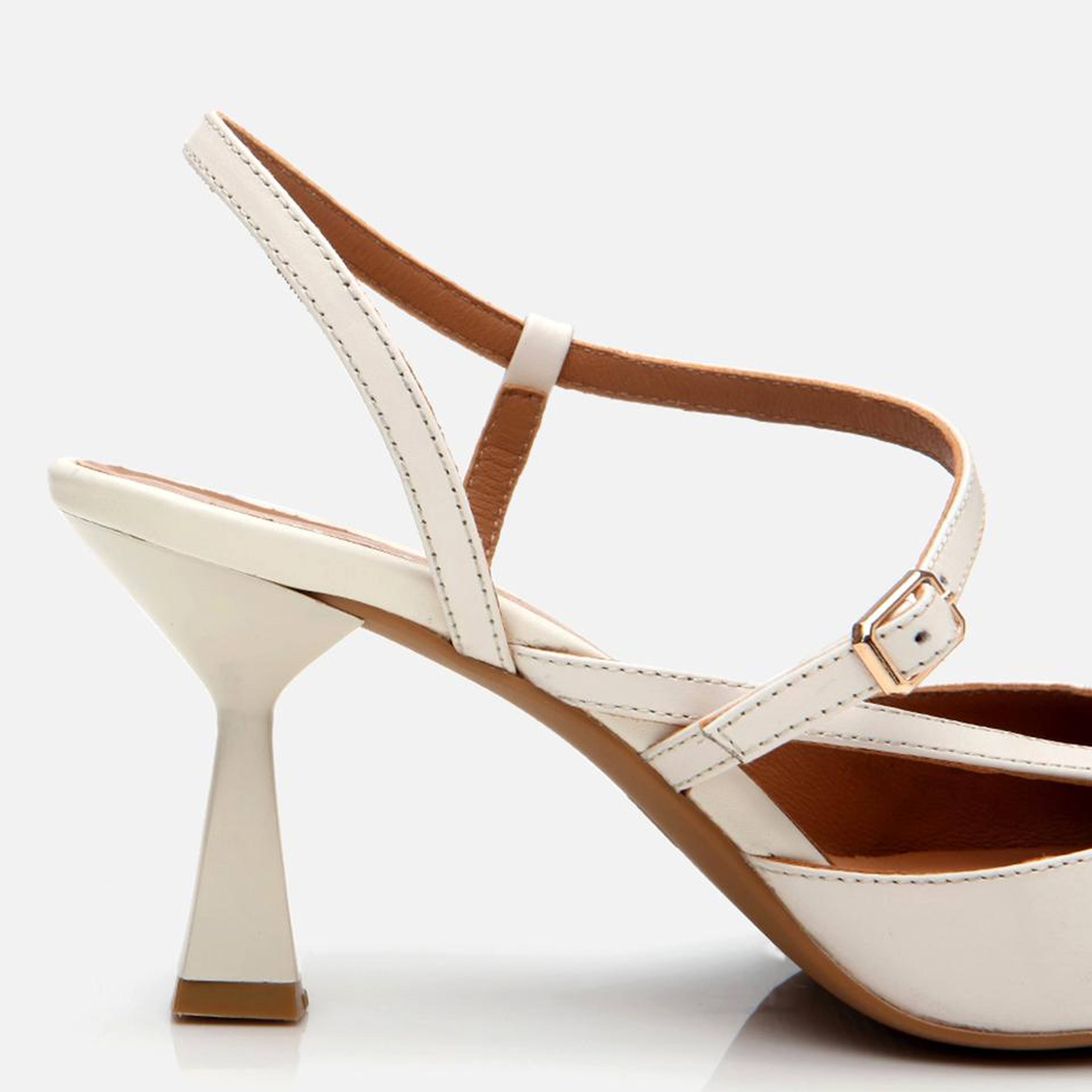 Kadın Deri Ekru İnce Topuklu Stiletto