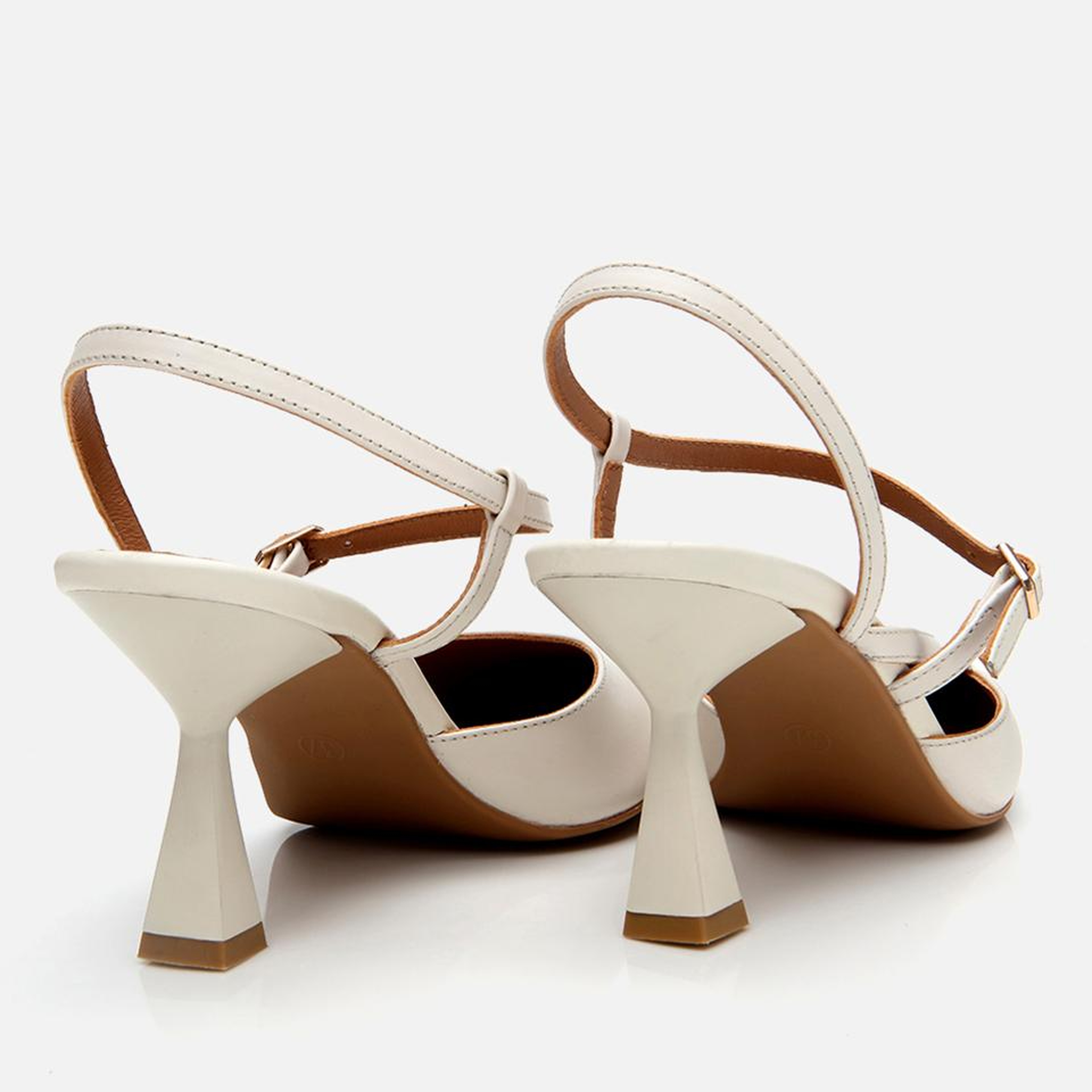 Kadın Deri Ekru İnce Topuklu Stiletto