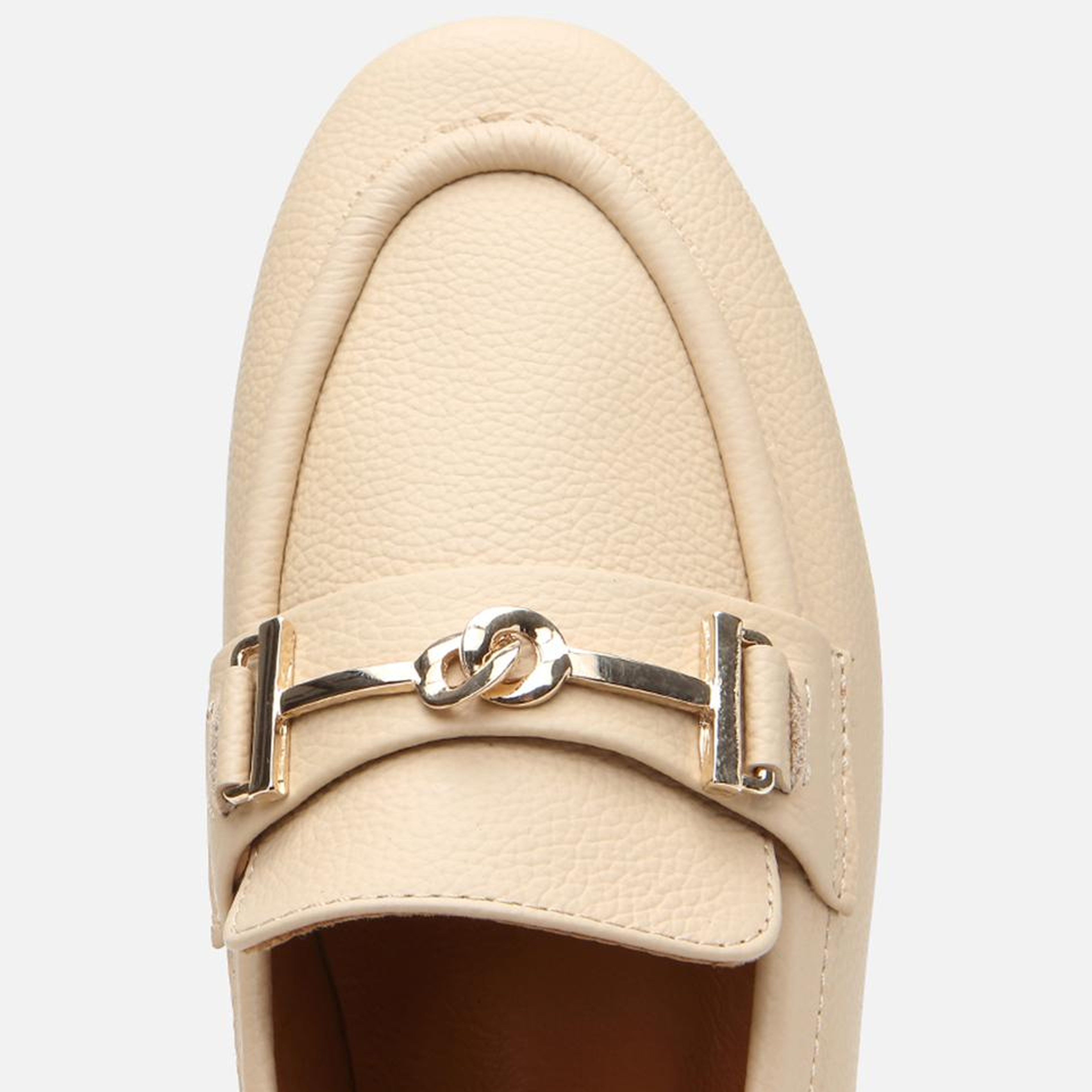 Kadın Deri Bej Tokalı Klasik Loafer