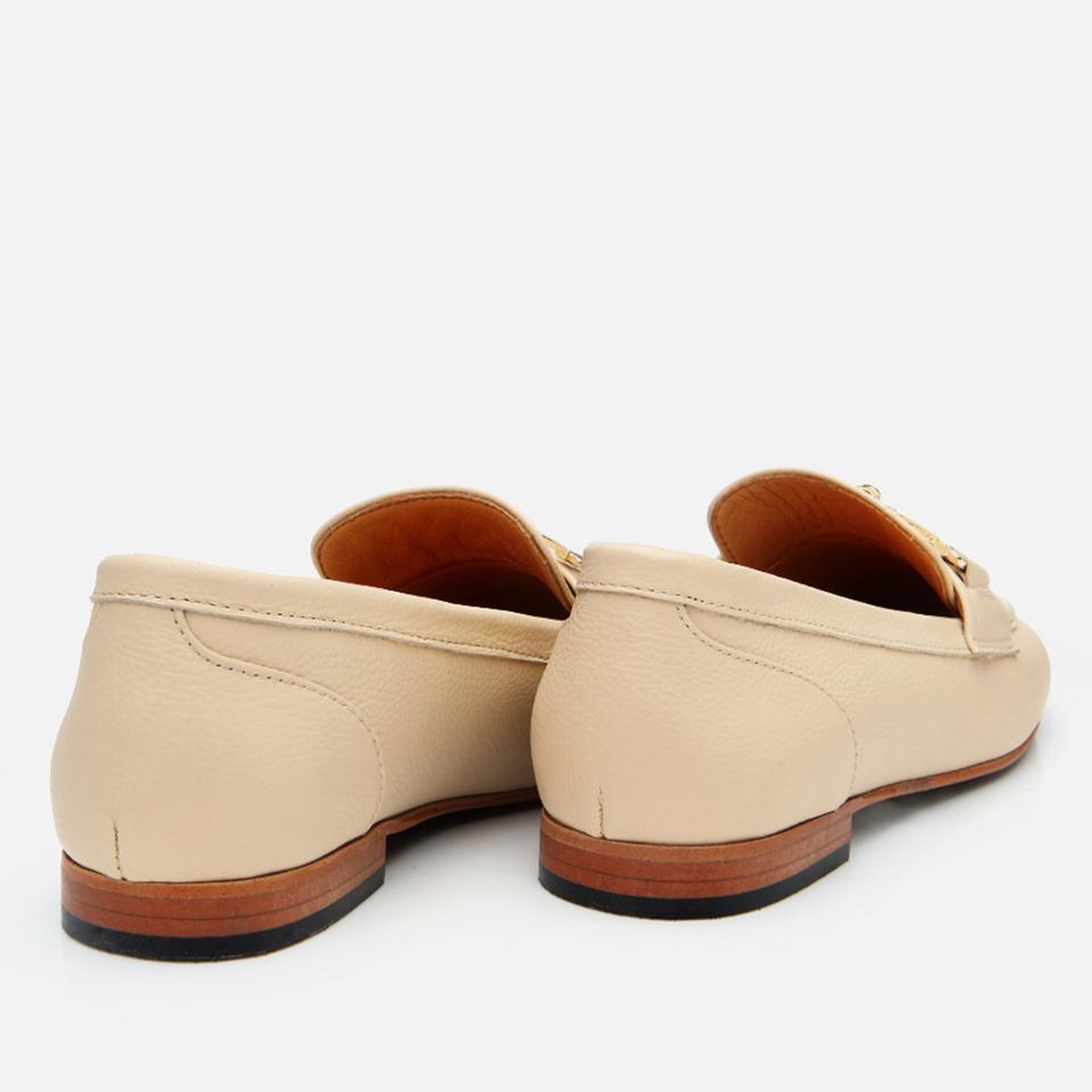 Kadın Deri Bej Tokalı Klasik Loafer