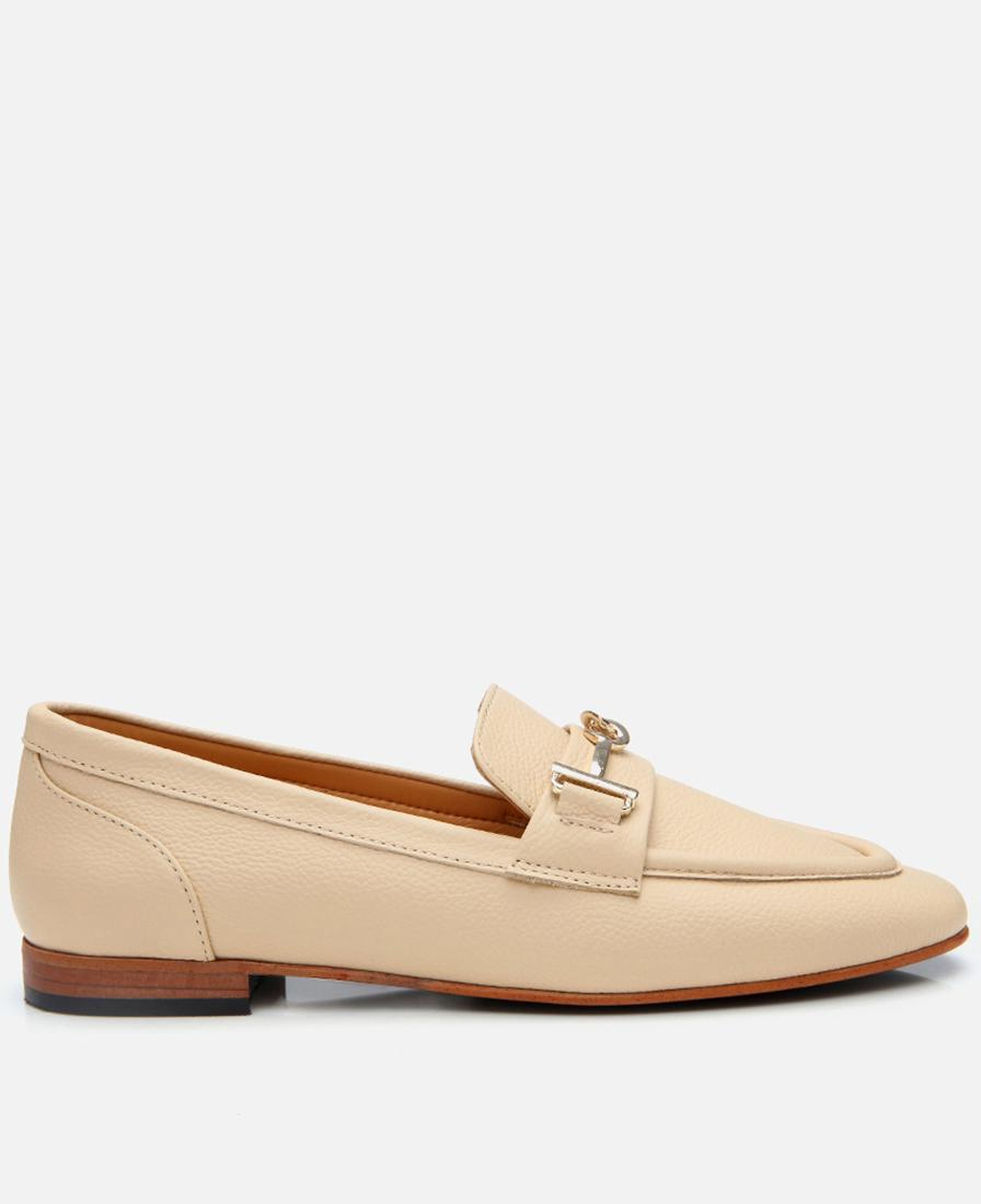 Kadın Deri Bej Tokalı Klasik Loafer