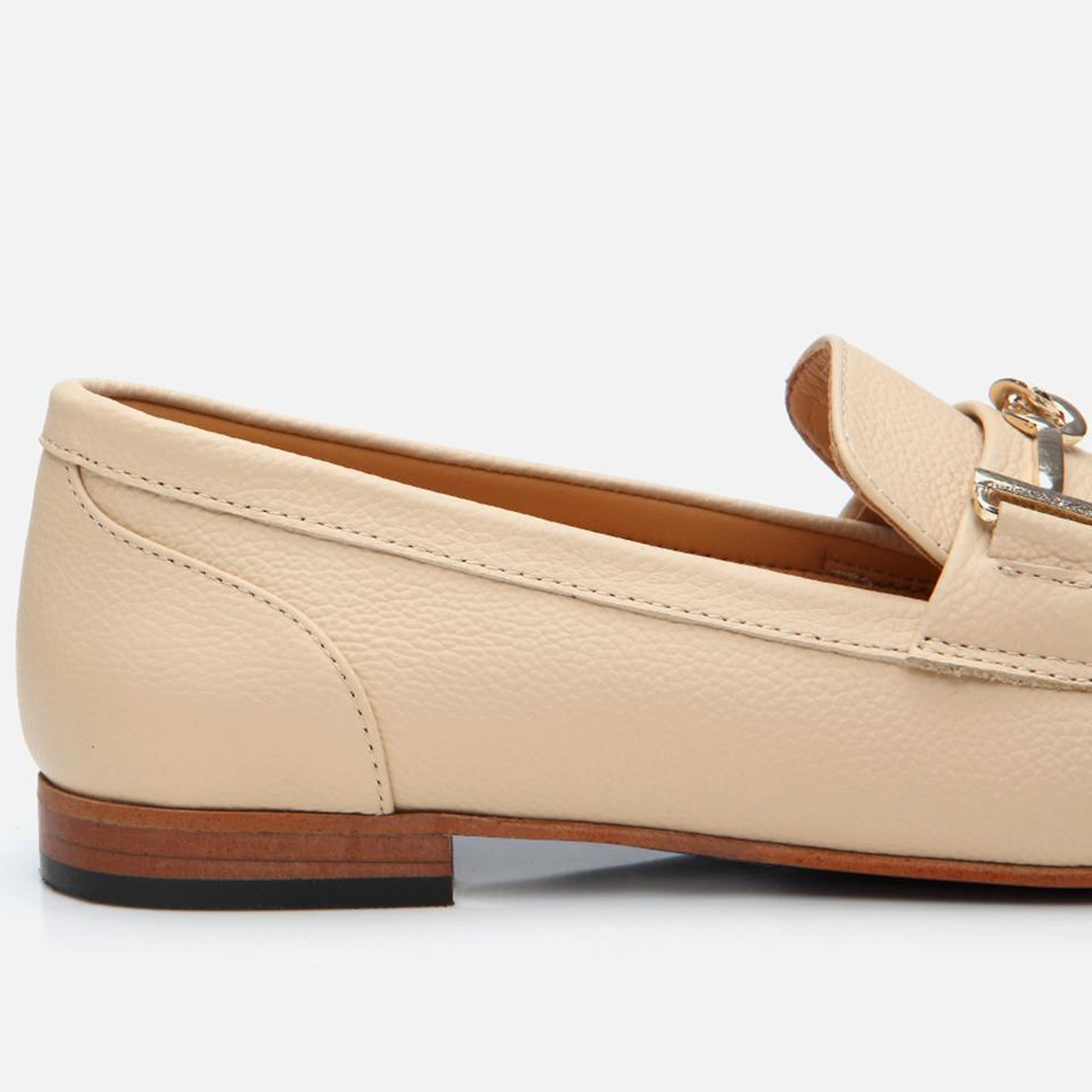 Kadın Deri Bej Tokalı Klasik Loafer