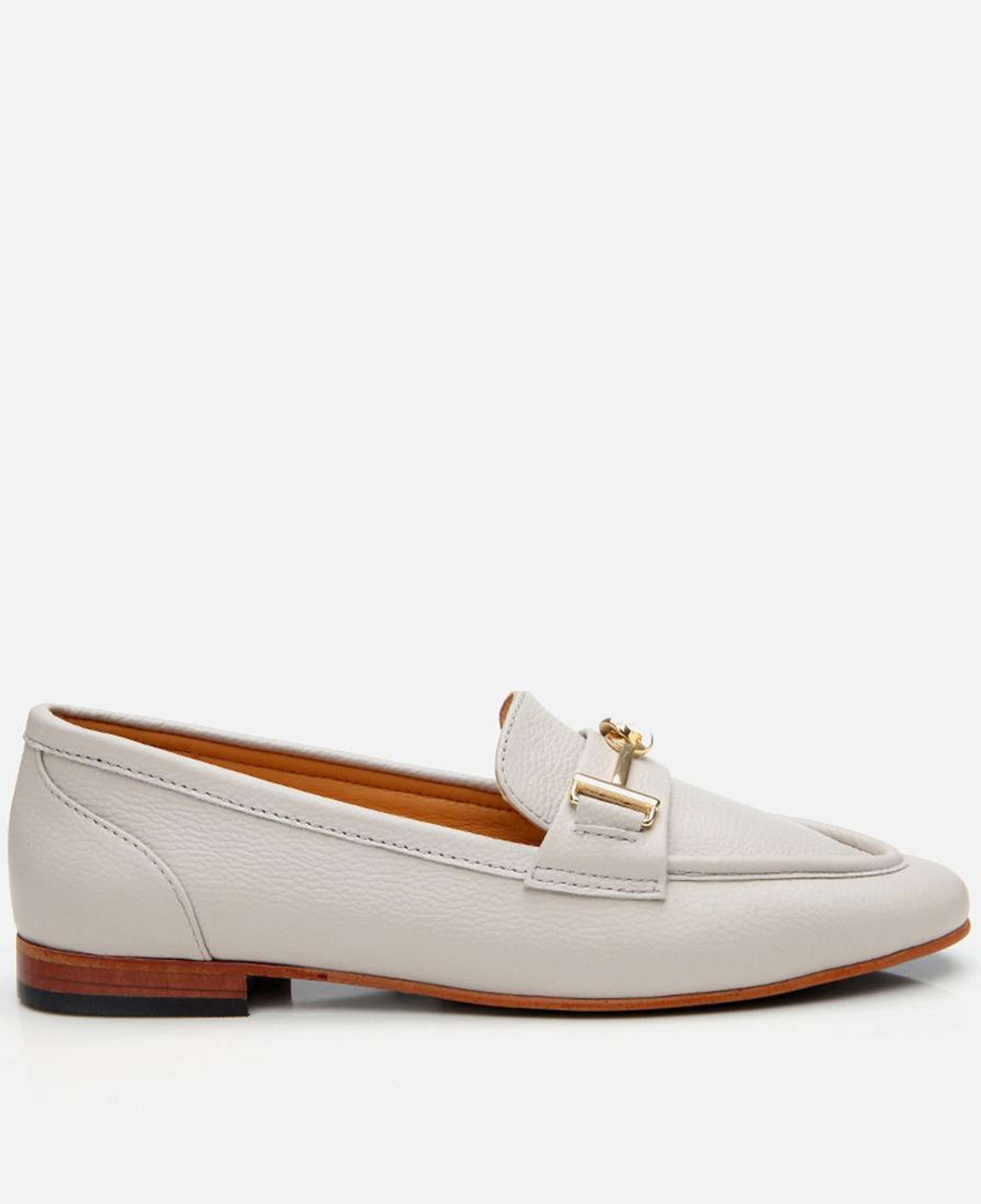 Kadın Deri Ekru Tokalı Klasik Loafer