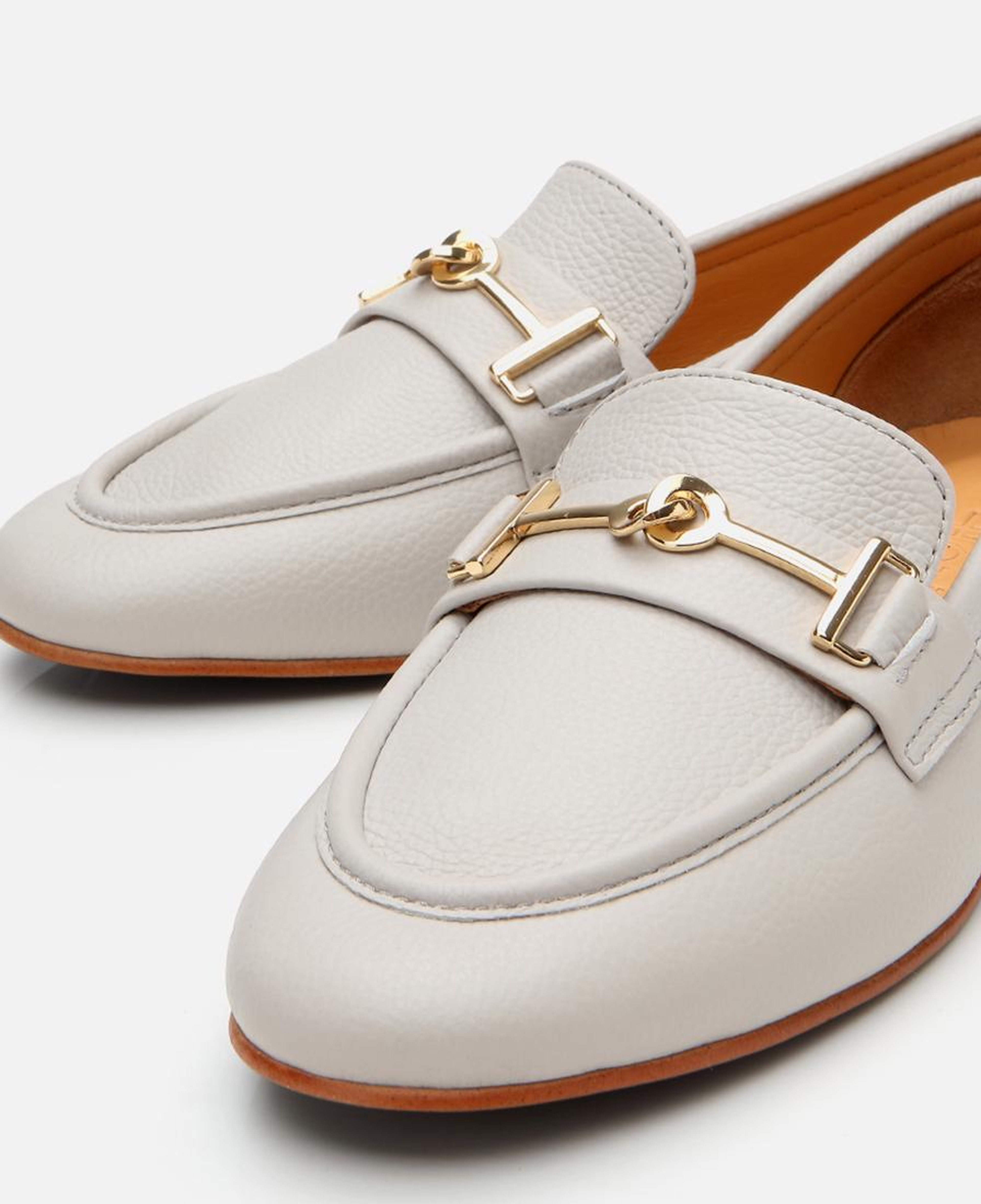 Kadın Deri Ekru Tokalı Klasik Loafer