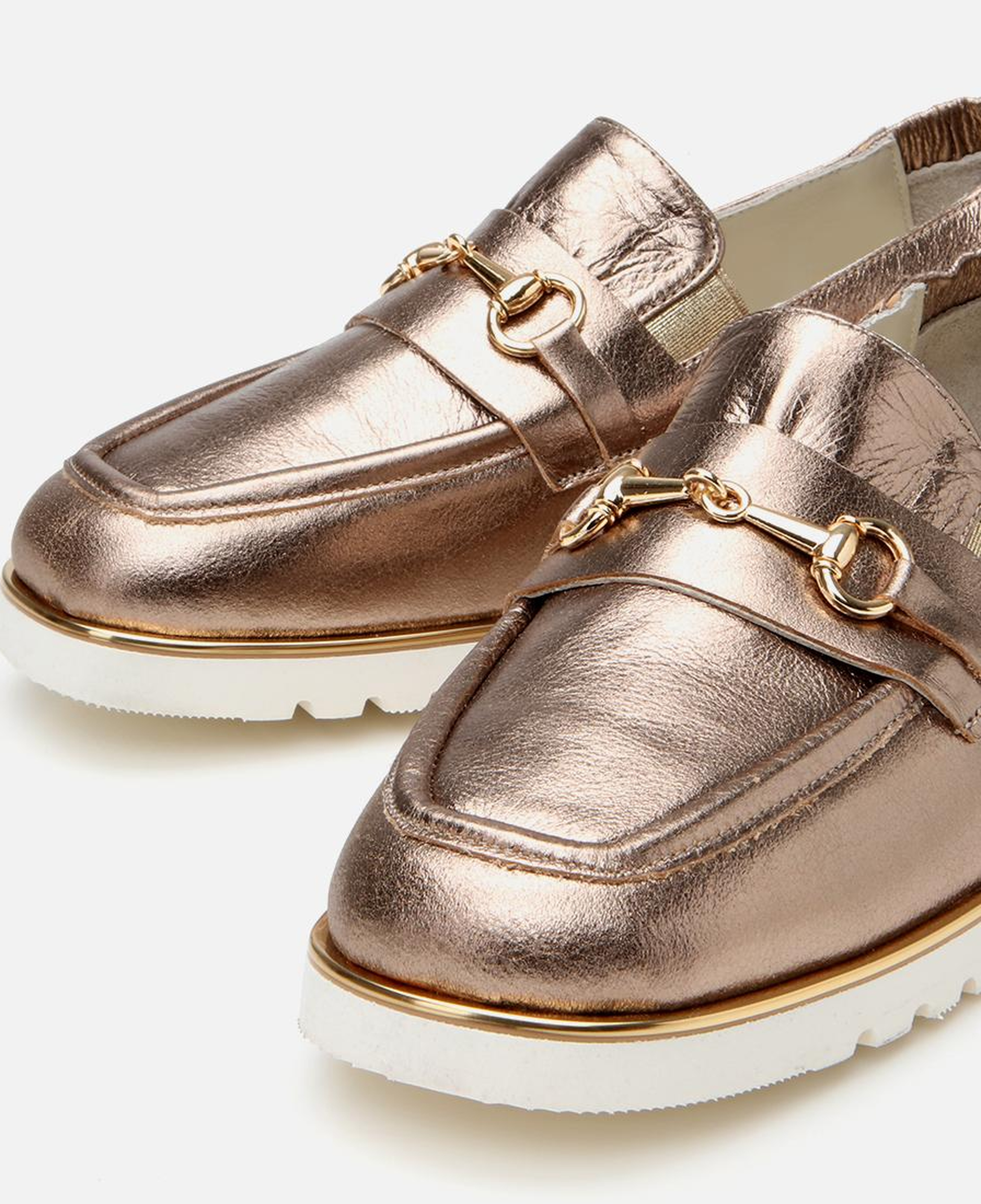 Kadın Deri Bronz Lastik Detaylı Tokalı Günlük Loafer