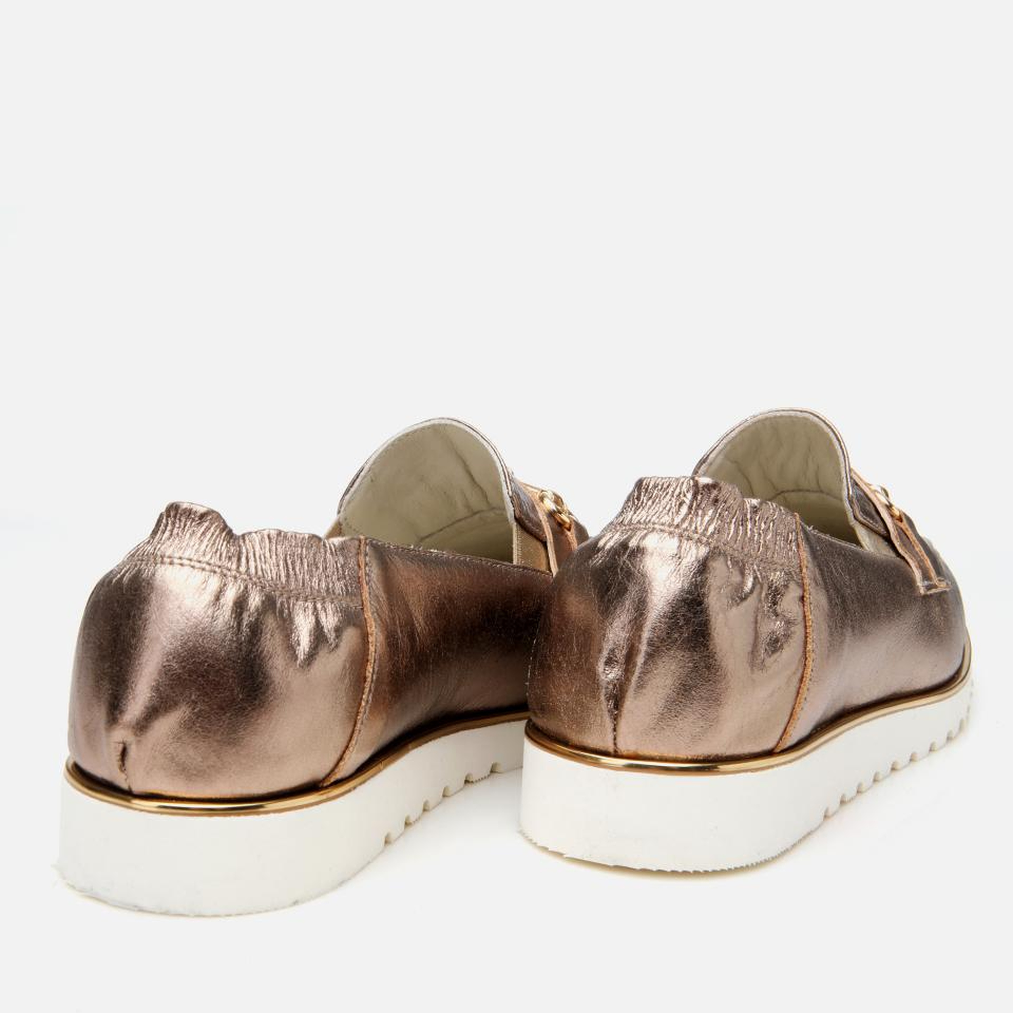 Kadın Deri Bronz Lastik Detaylı Tokalı Günlük Loafer