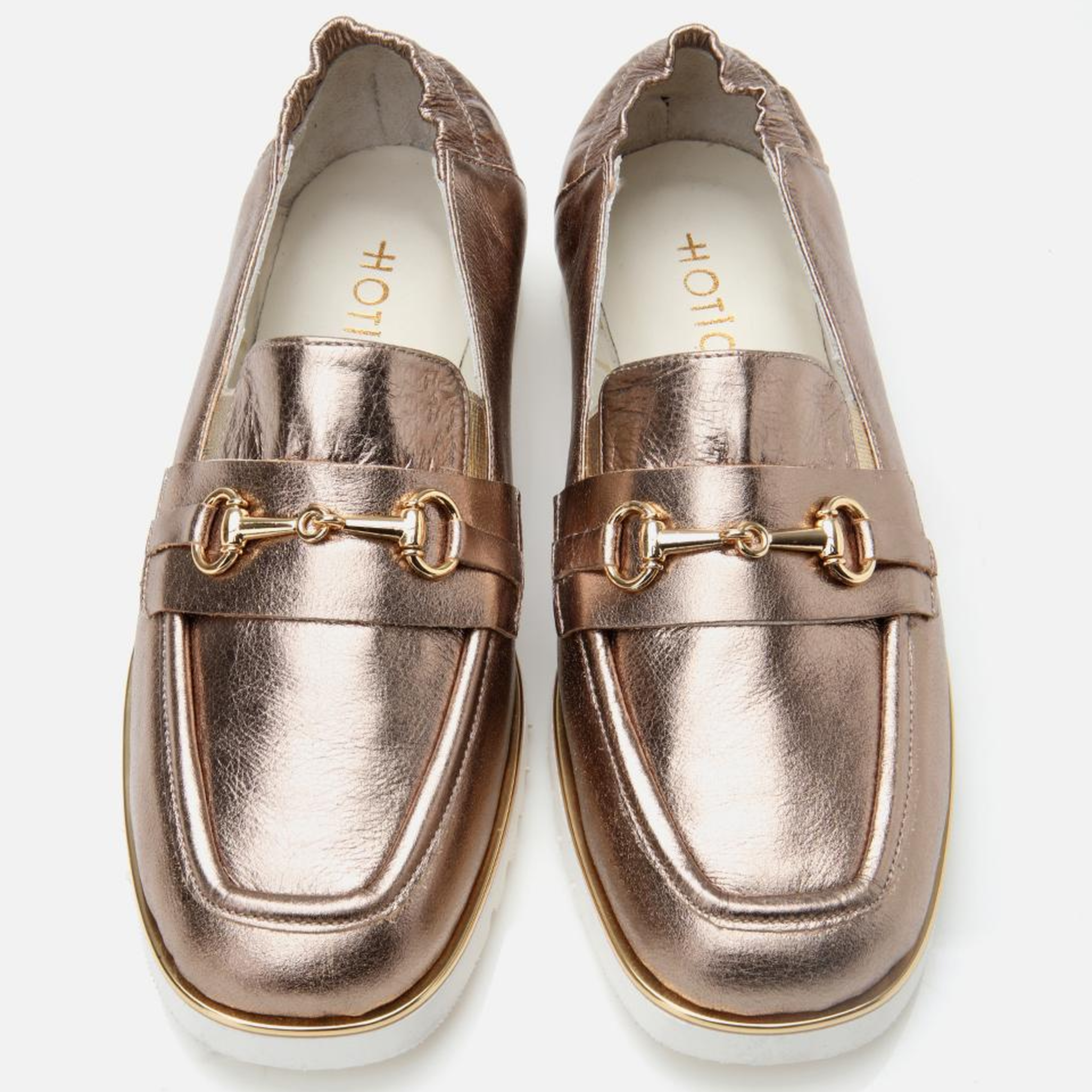 Kadın Deri Bronz Lastik Detaylı Tokalı Günlük Loafer
