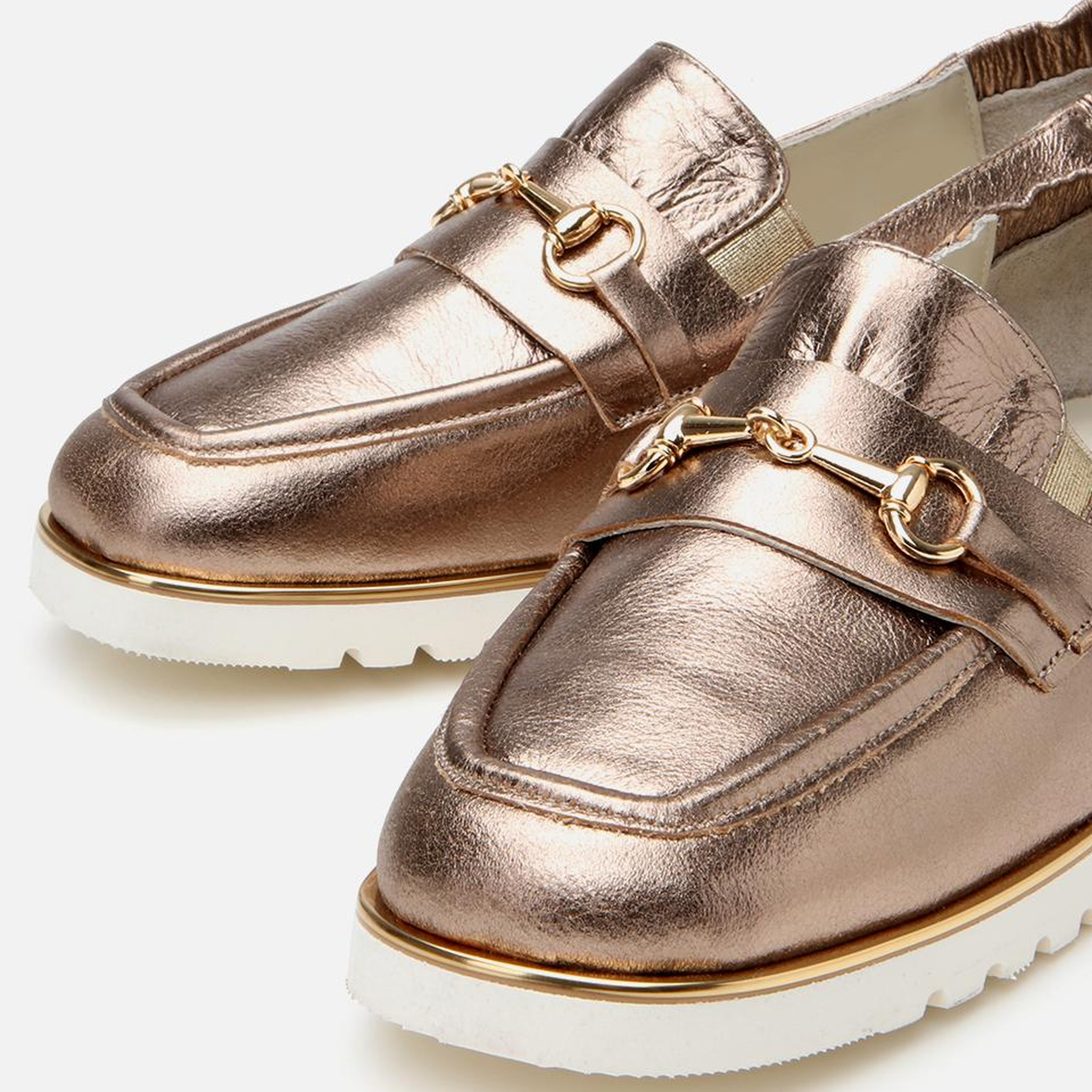 Kadın Deri Bronz Lastik Detaylı Tokalı Günlük Loafer