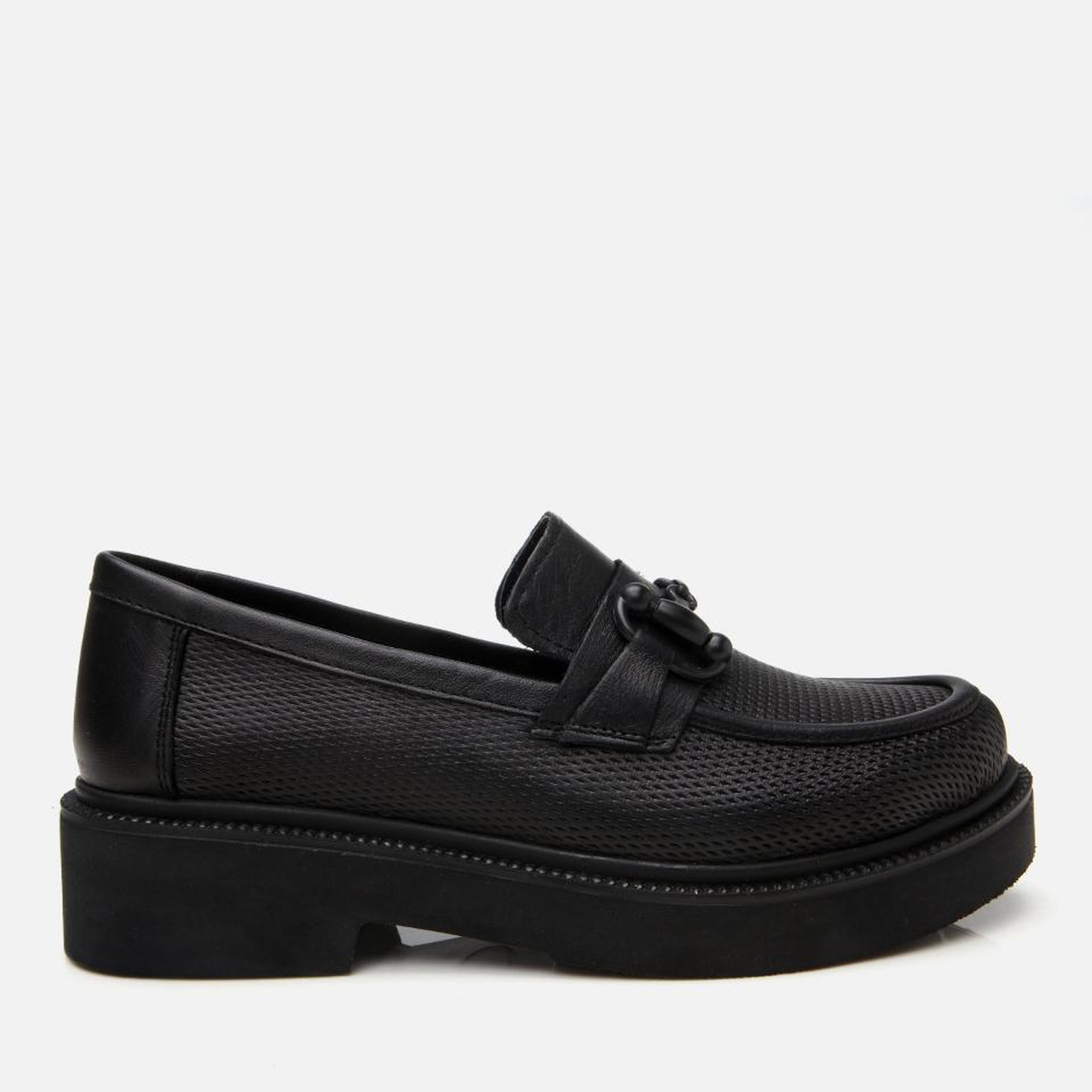 Kadın Deri Siyah Tokalı Klasik Loafer