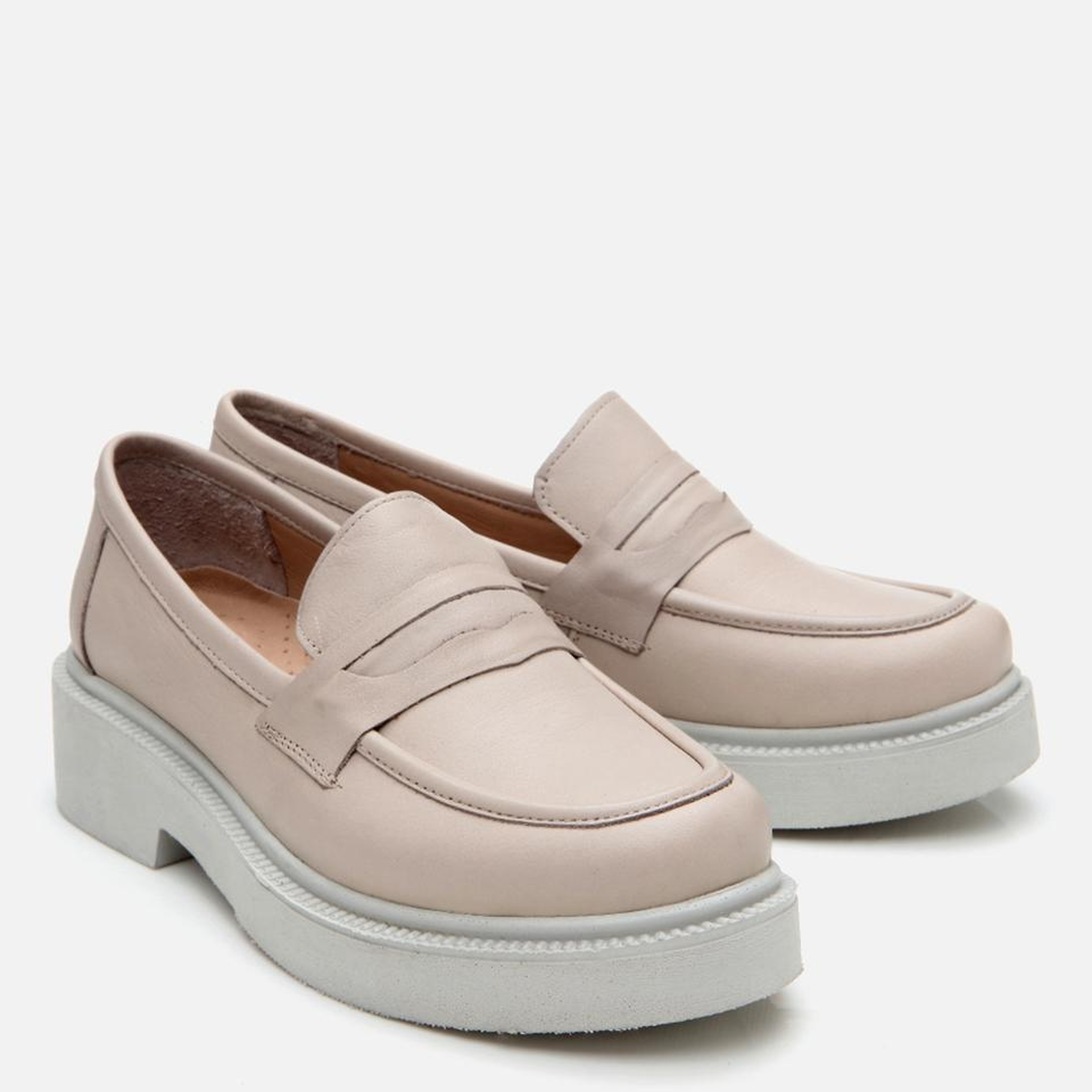 Kadın Deri Bej Kalın Tabanlı Klasik Loafer