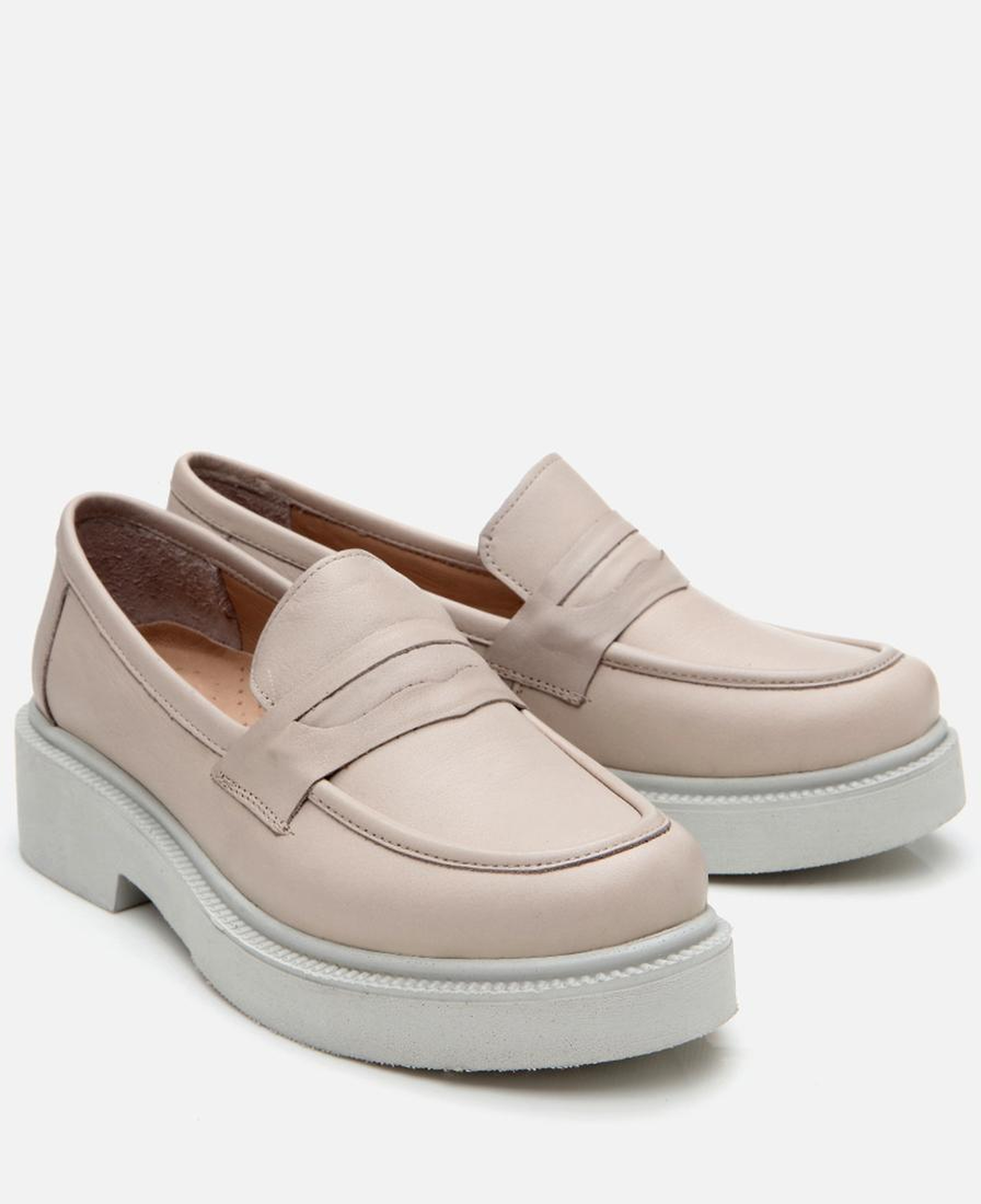 Kadın Deri Bej Kalın Tabanlı Klasik Loafer