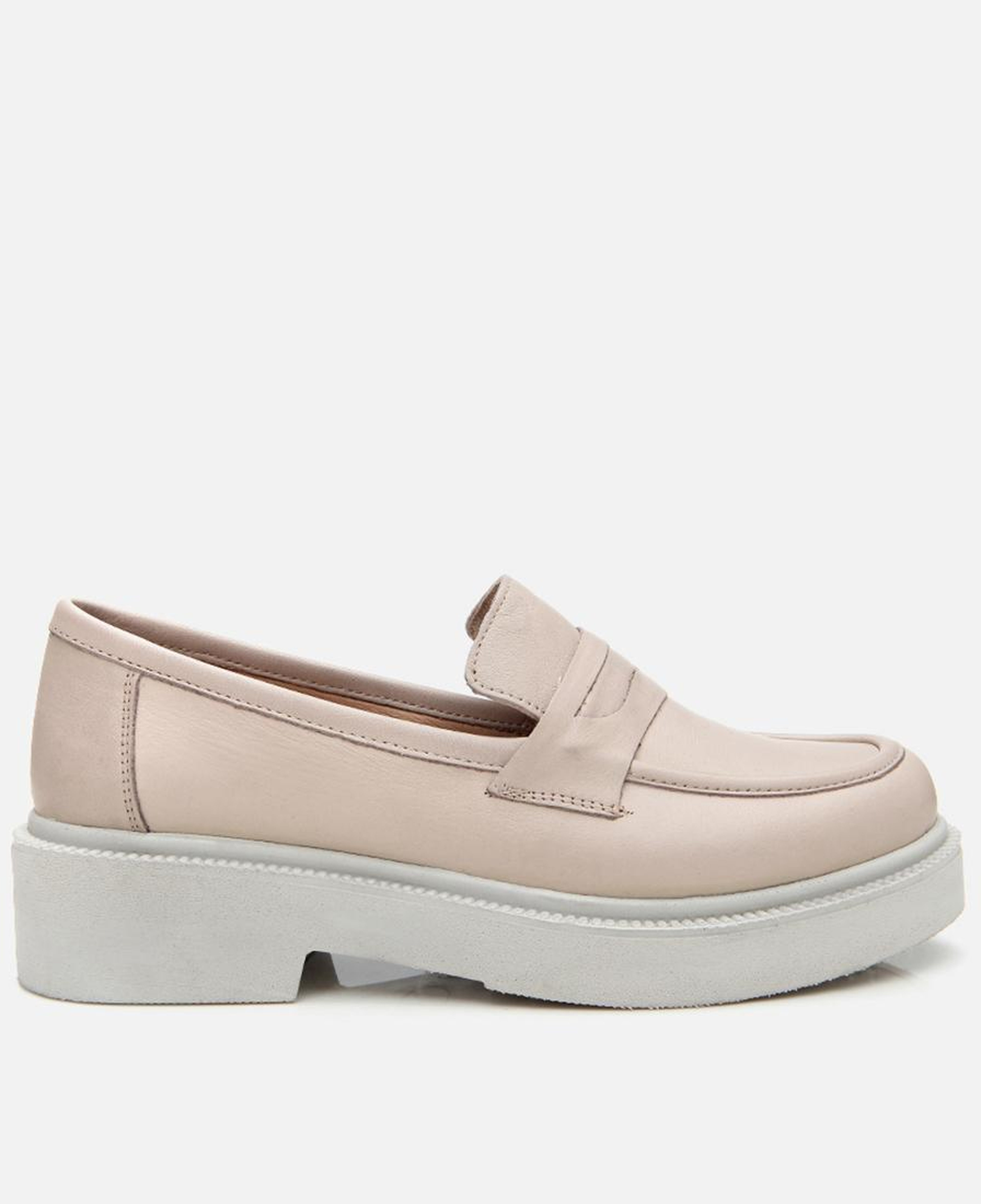 Kadın Deri Bej Kalın Tabanlı Klasik Loafer
