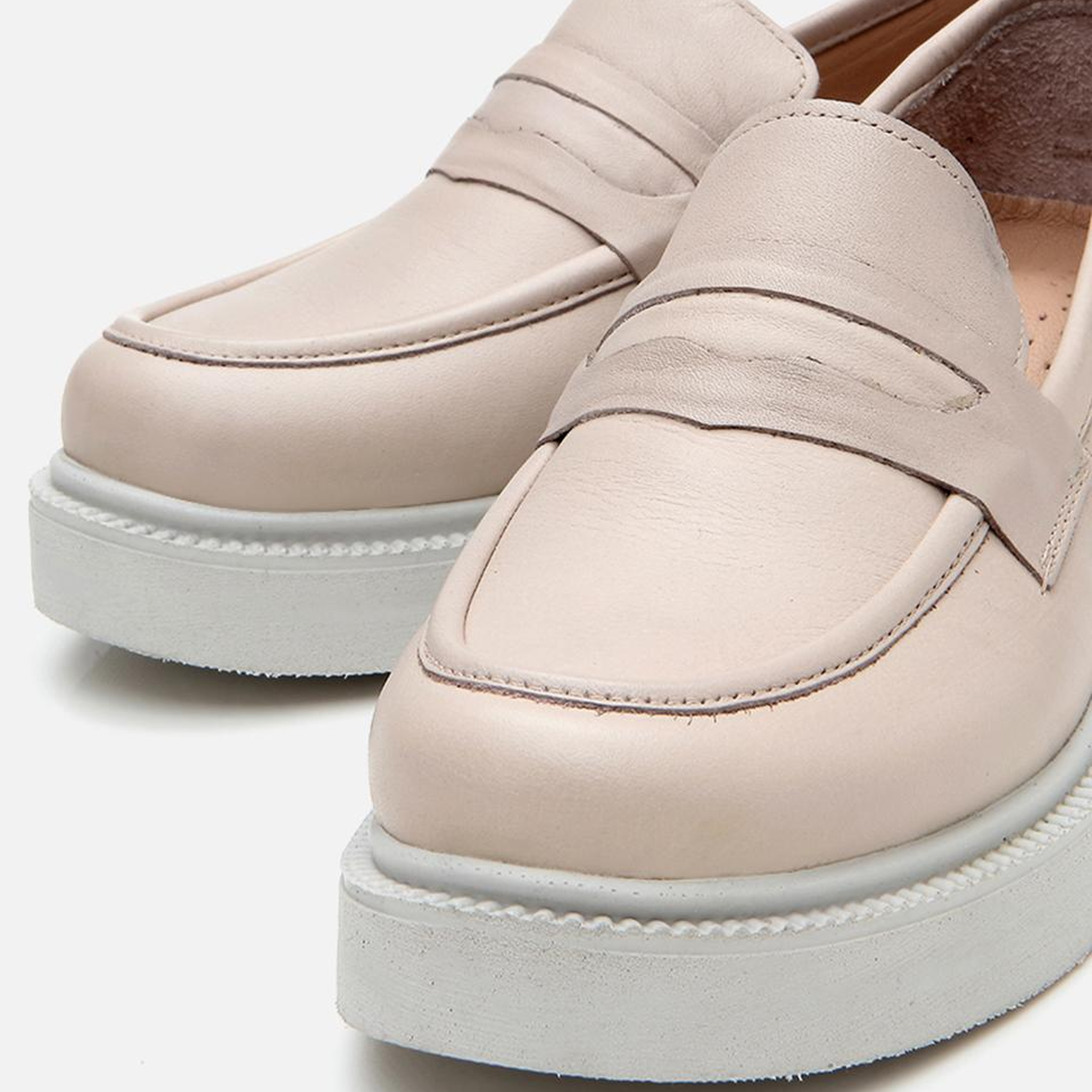 Kadın Deri Bej Kalın Tabanlı Klasik Loafer