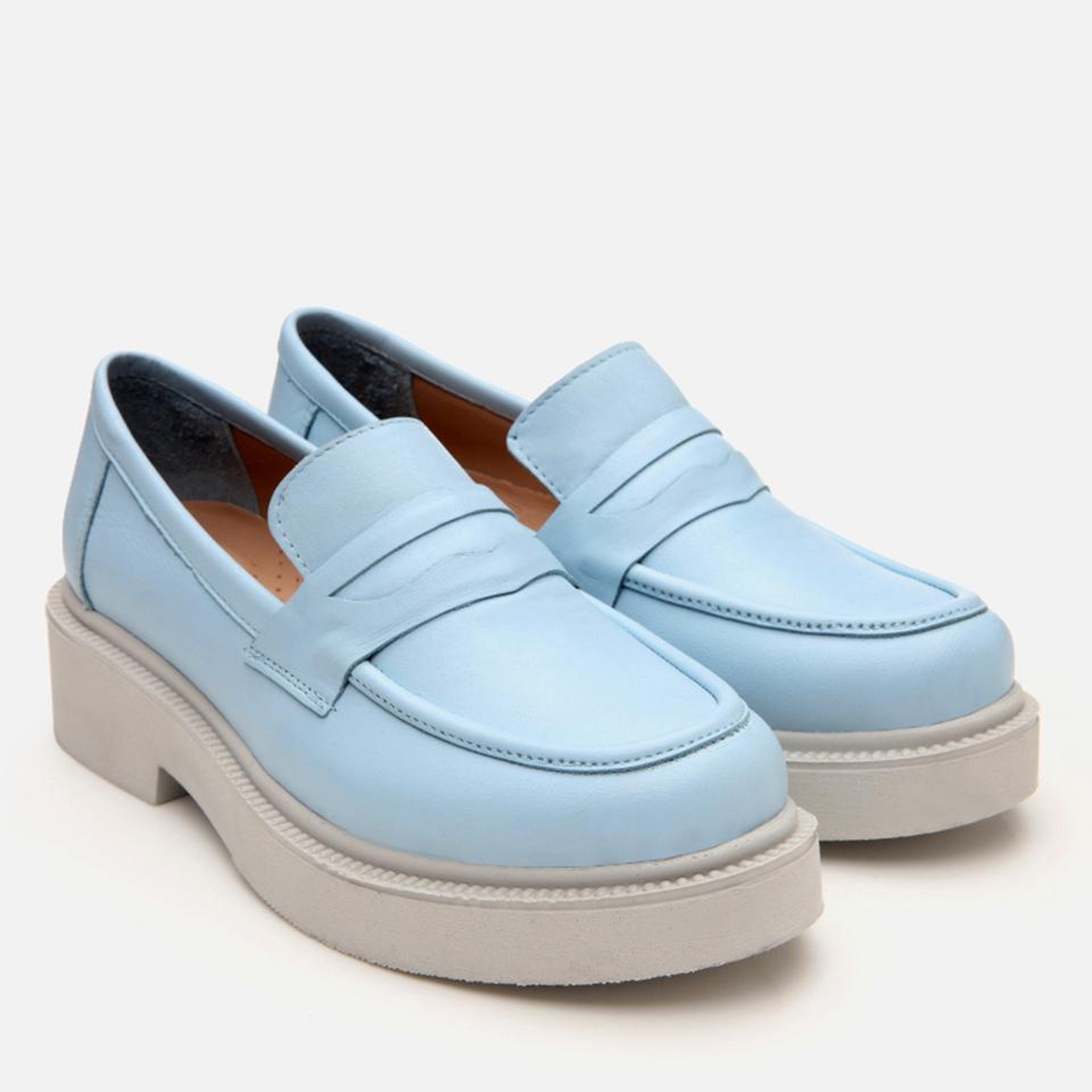 Kadın Deri Mavi Kalın Tabanlı Klasik Loafer
