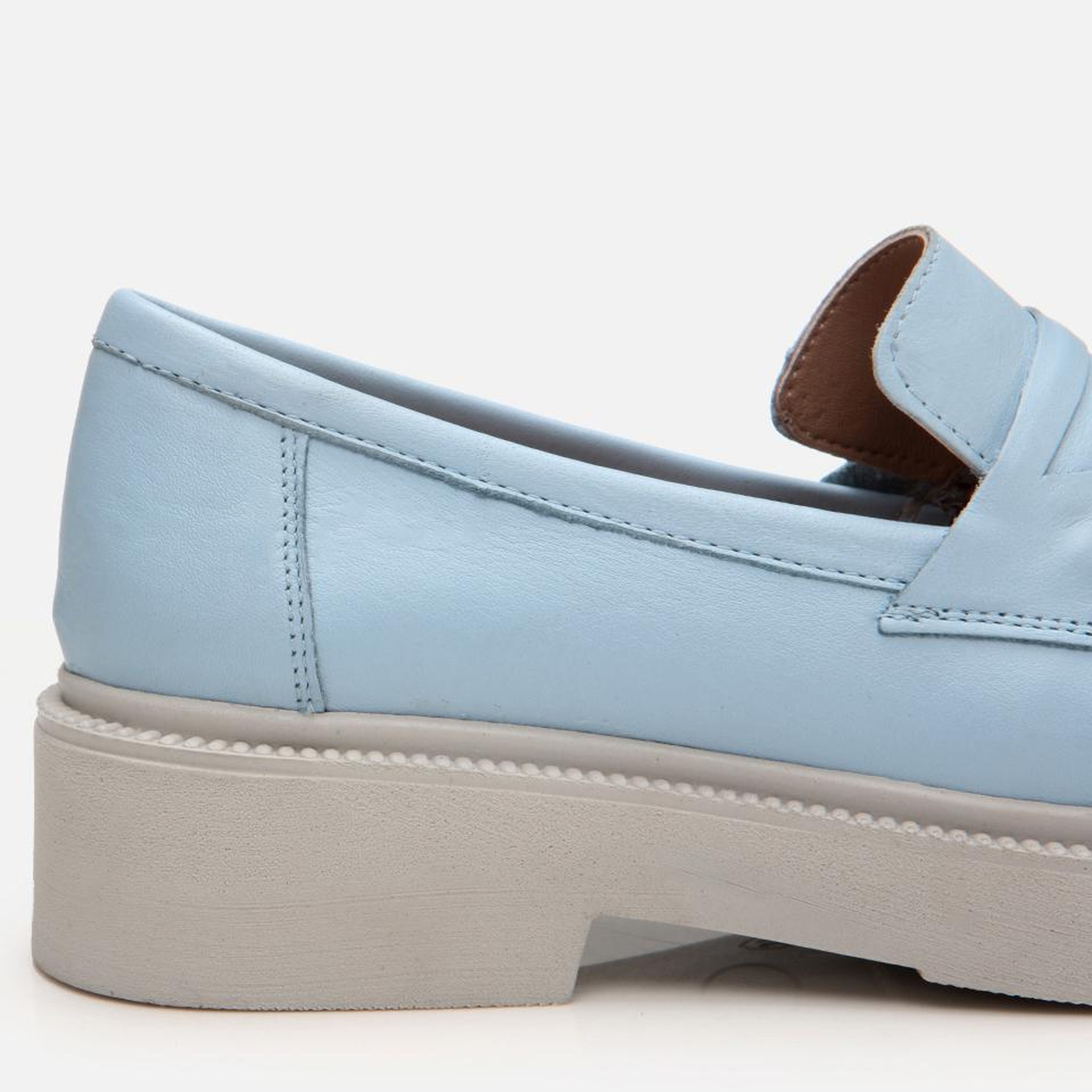 Kadın Deri Mavi Kalın Tabanlı Klasik Loafer
