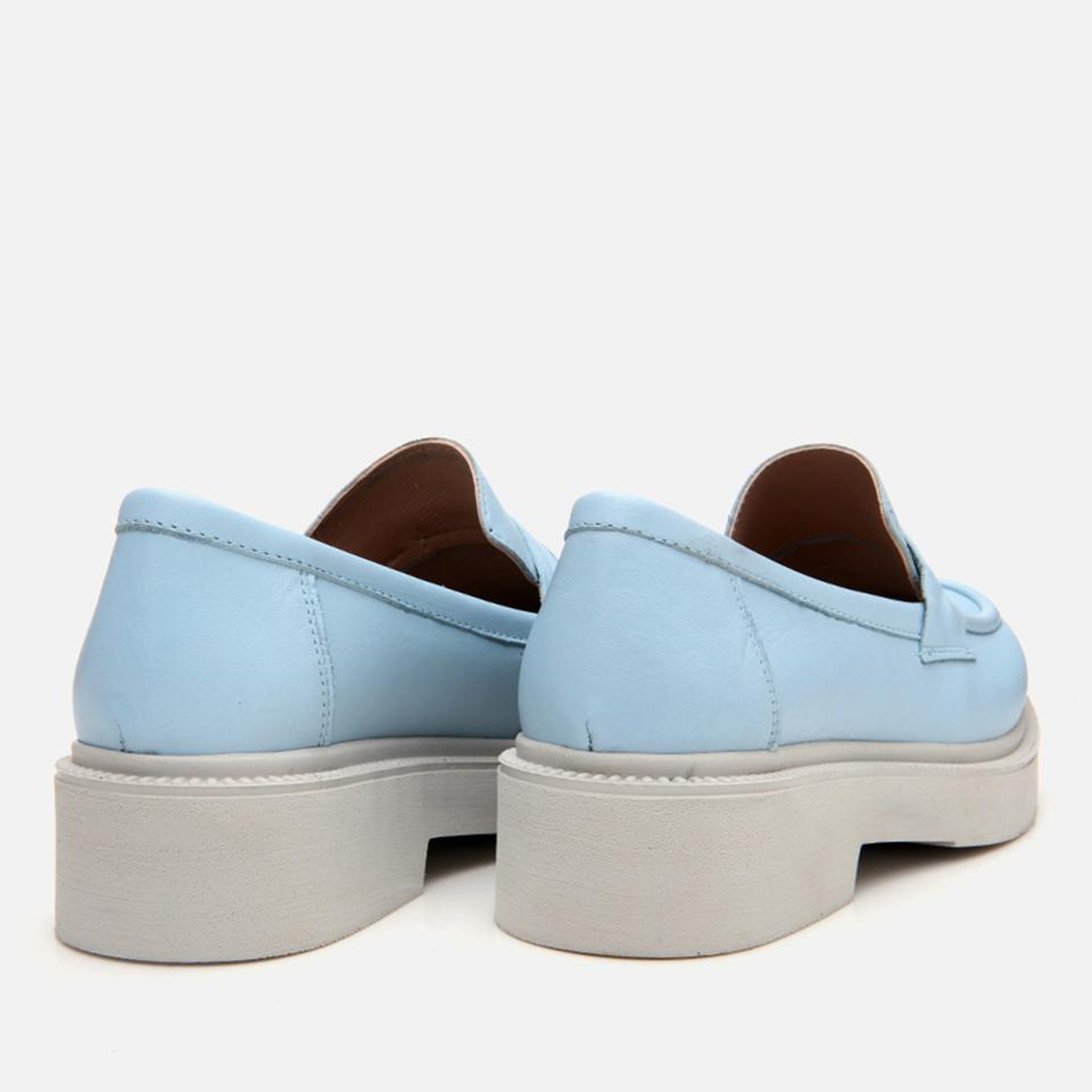 Kadın Deri Mavi Kalın Tabanlı Klasik Loafer