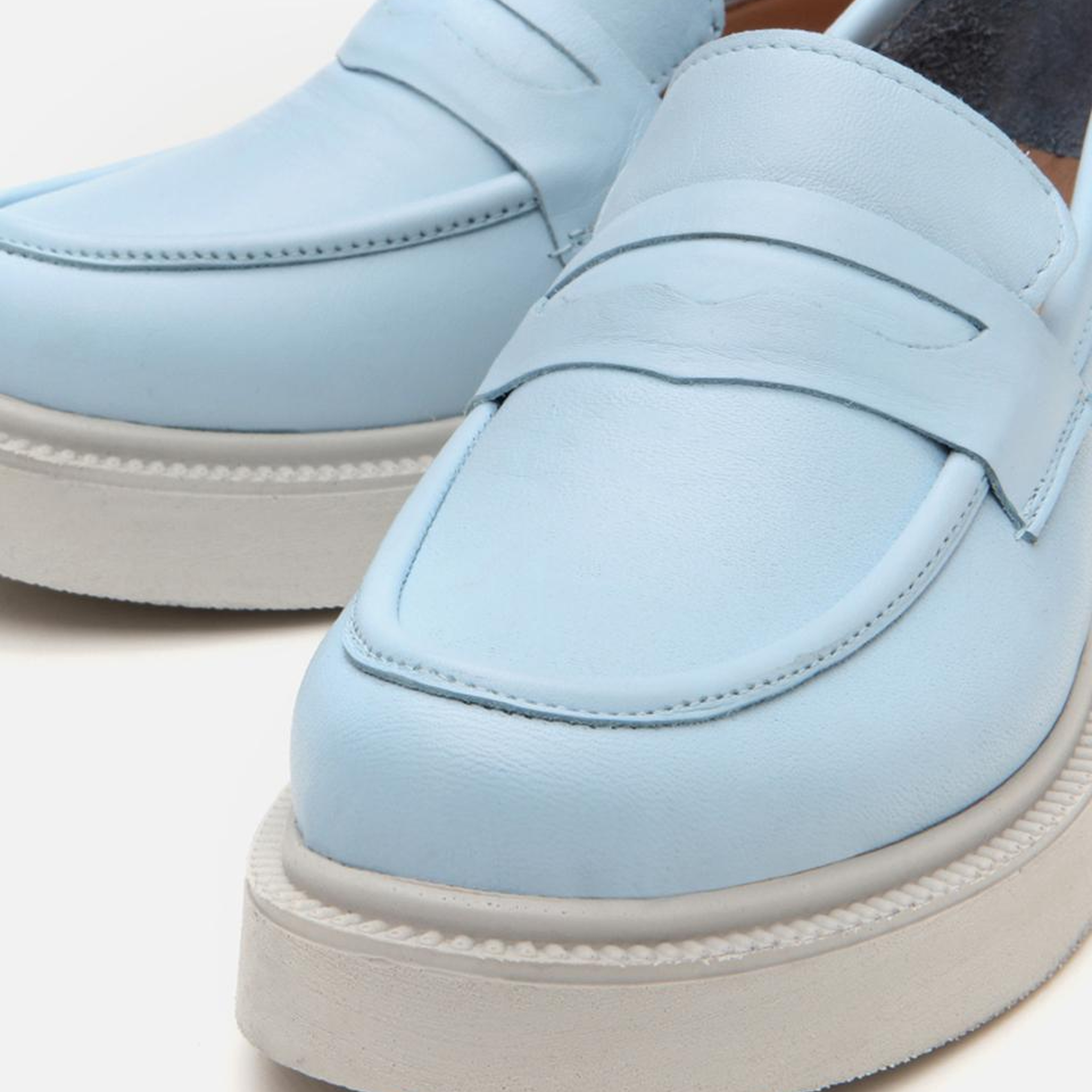 Kadın Deri Mavi Kalın Tabanlı Klasik Loafer