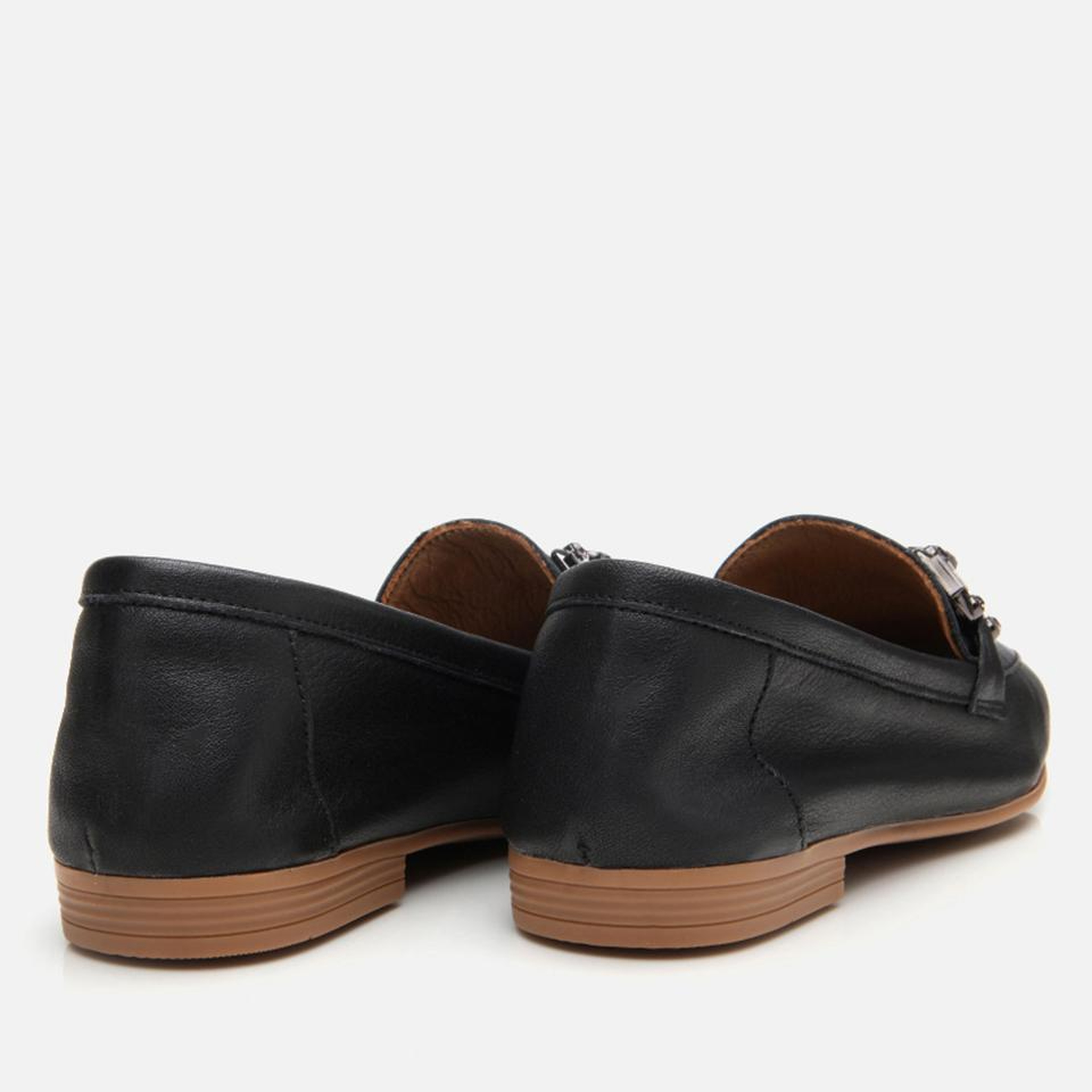 Kadın Deri Siyah Tokalı Klasik Loafer
