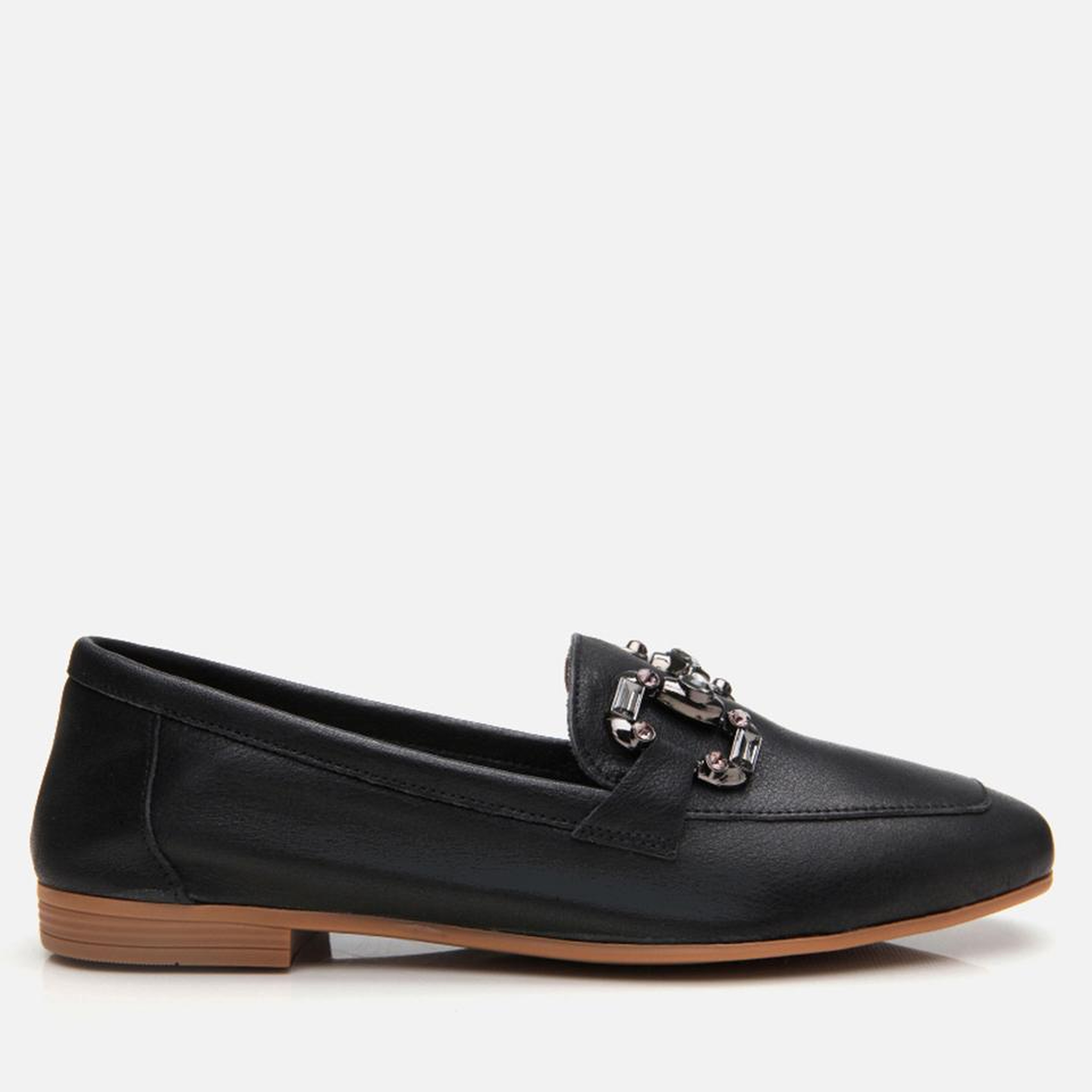 Kadın Deri Siyah Tokalı Klasik Loafer