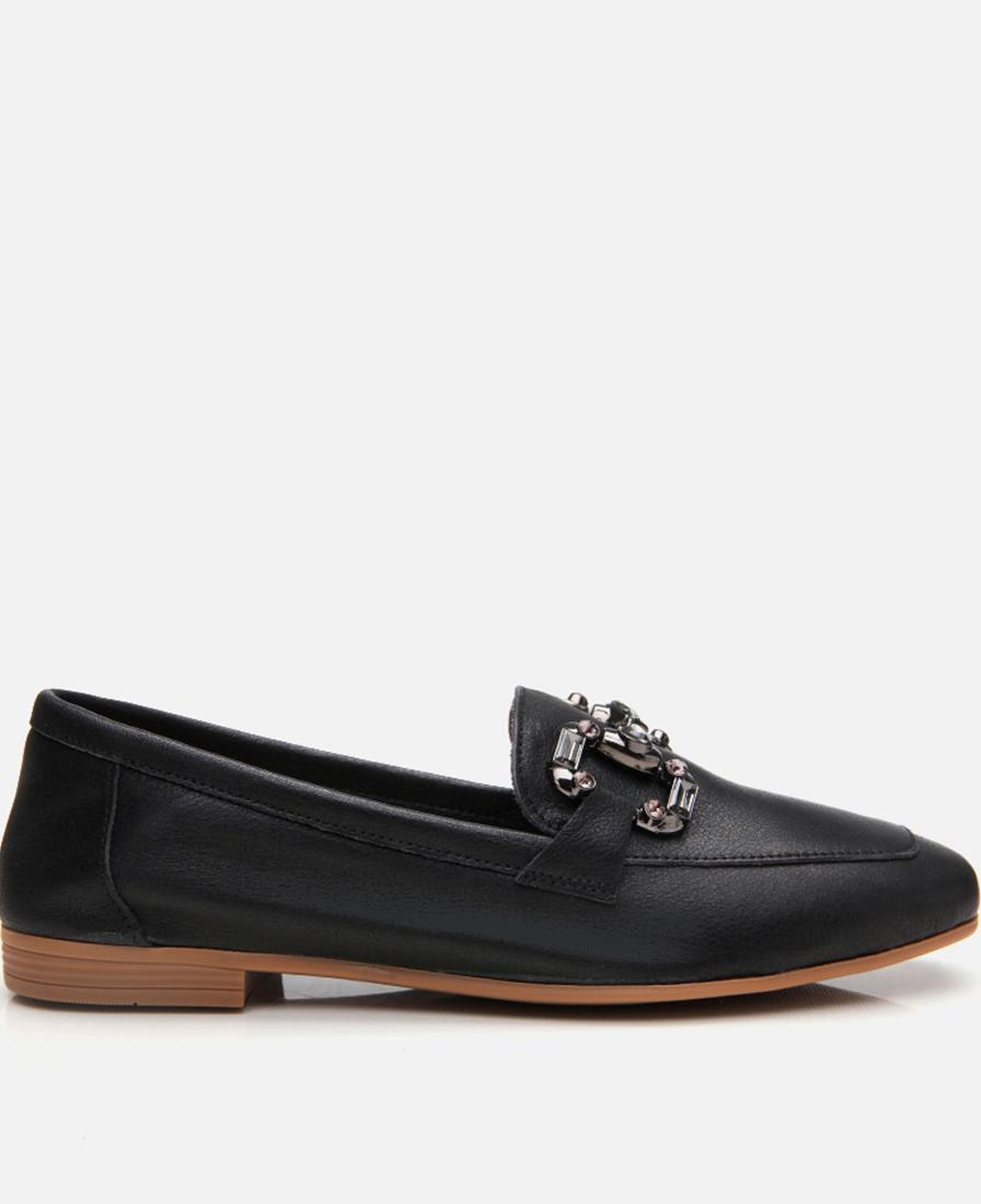 Kadın Deri Siyah Tokalı Klasik Loafer