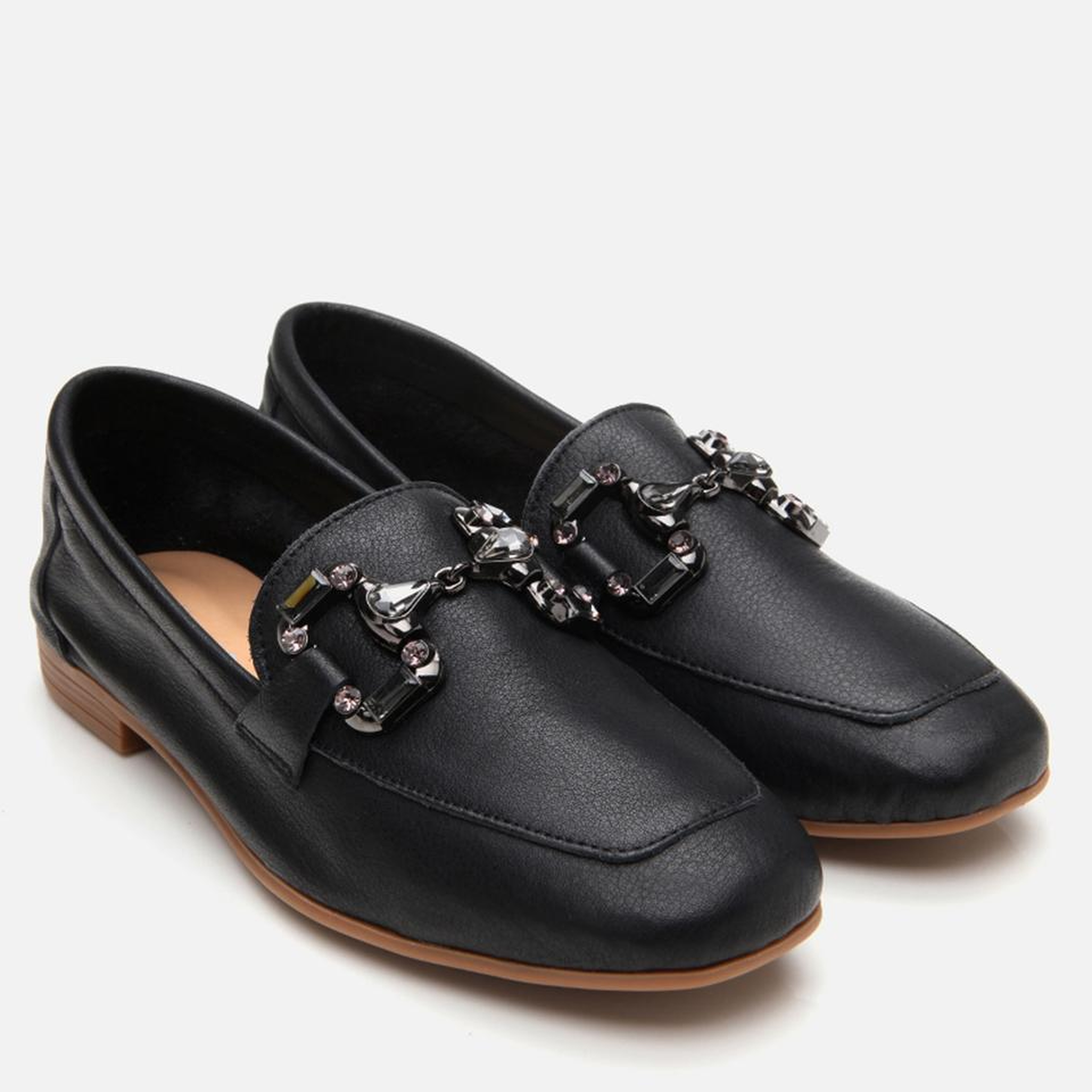 Kadın Deri Siyah Tokalı Klasik Loafer