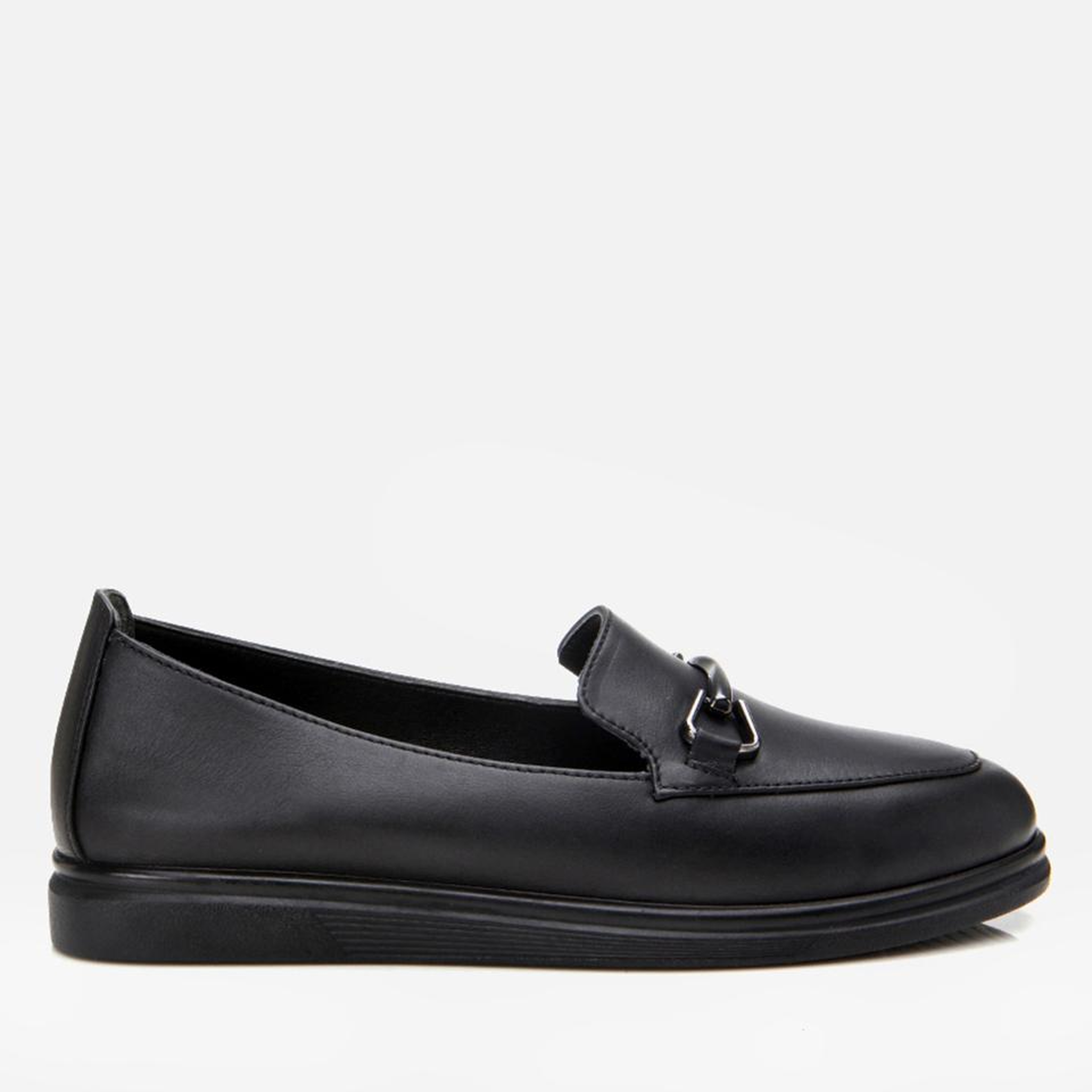 Kadın Deri Siyah Tokalı Günlük Loafer