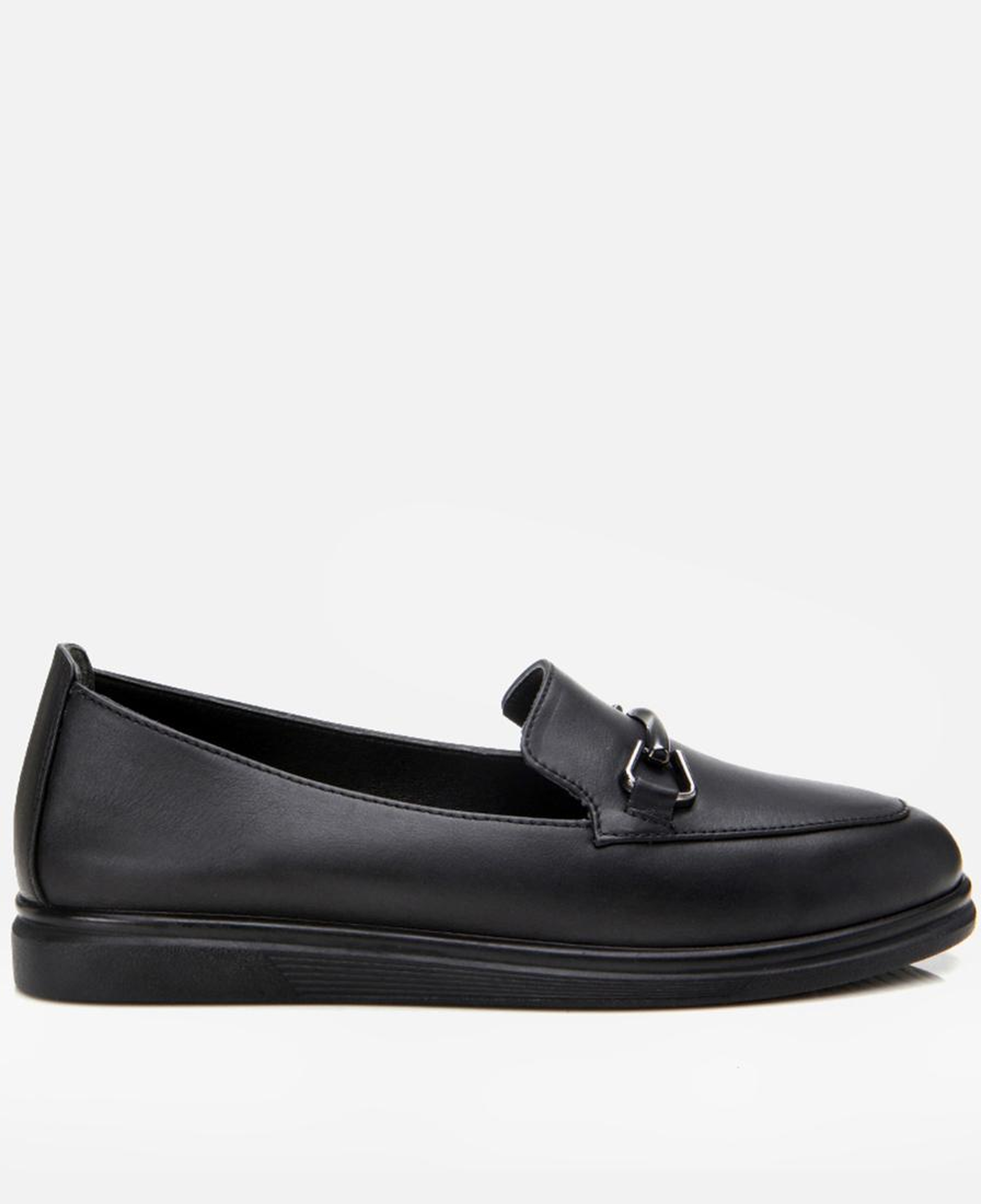 Kadın Deri Siyah Tokalı Günlük Loafer