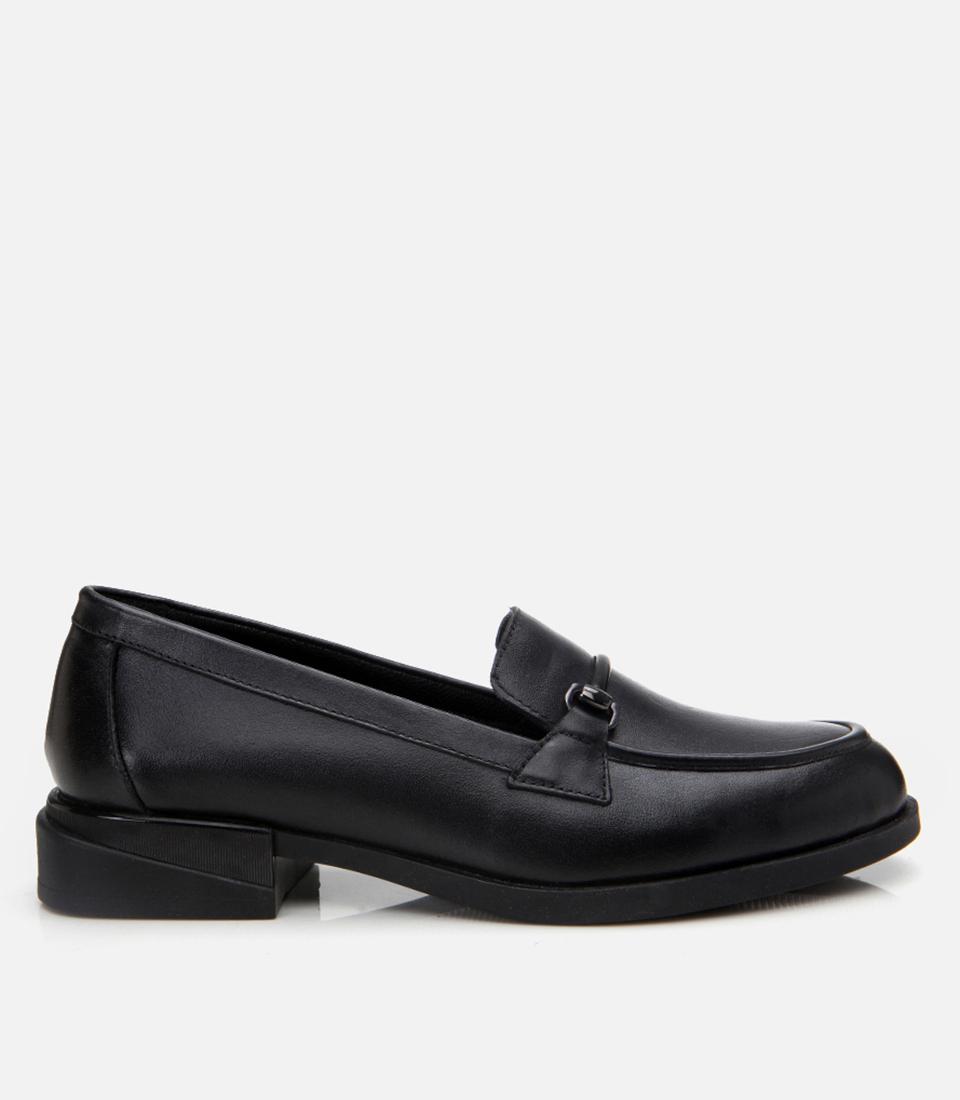 Kadın Deri Siyah Tokalı Klasik Loafer