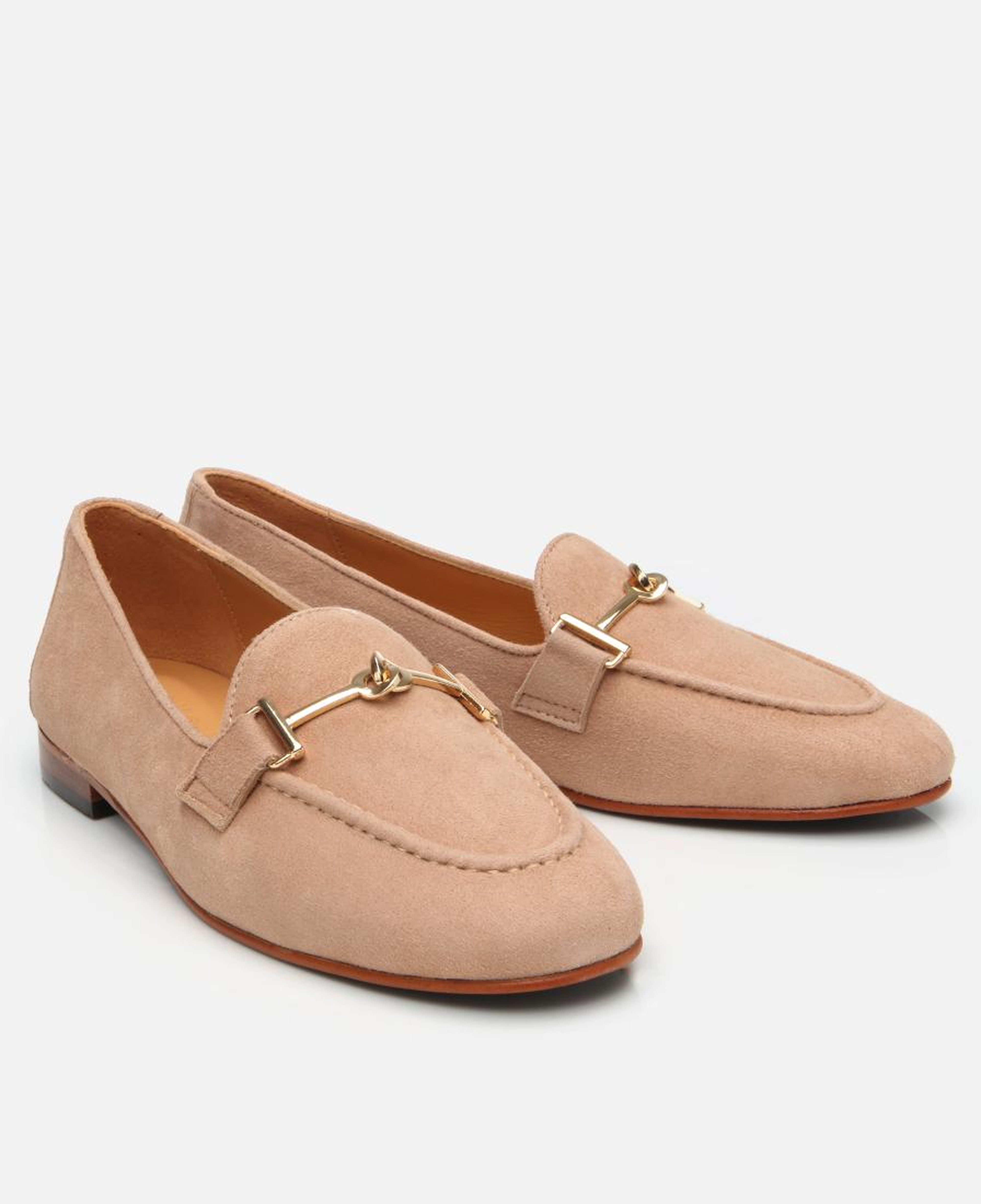 Kadın Süet Deri Bej Tokalı Klasik Loafer