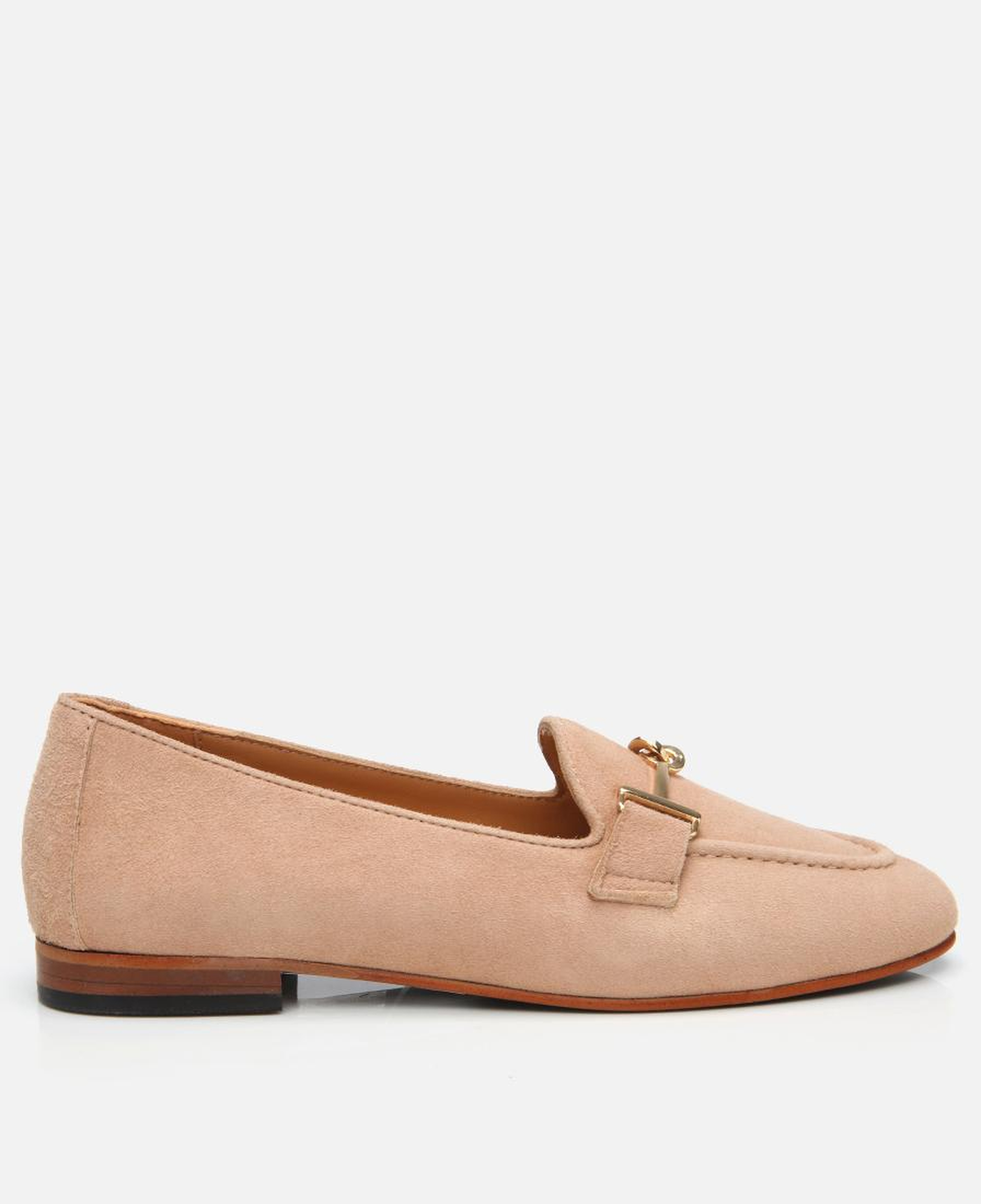 Kadın Süet Deri Bej Tokalı Klasik Loafer