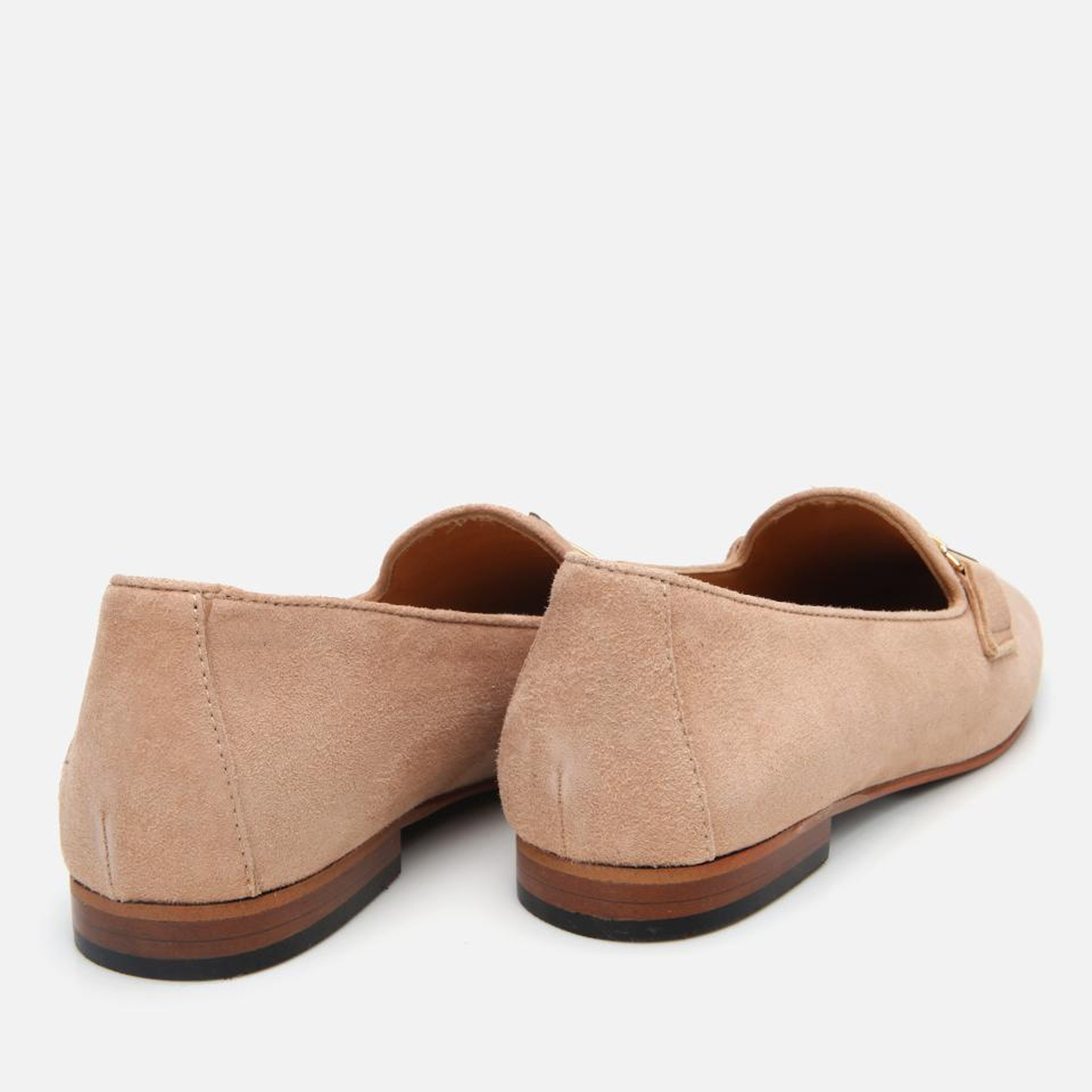 Kadın Süet Deri Bej Tokalı Klasik Loafer
