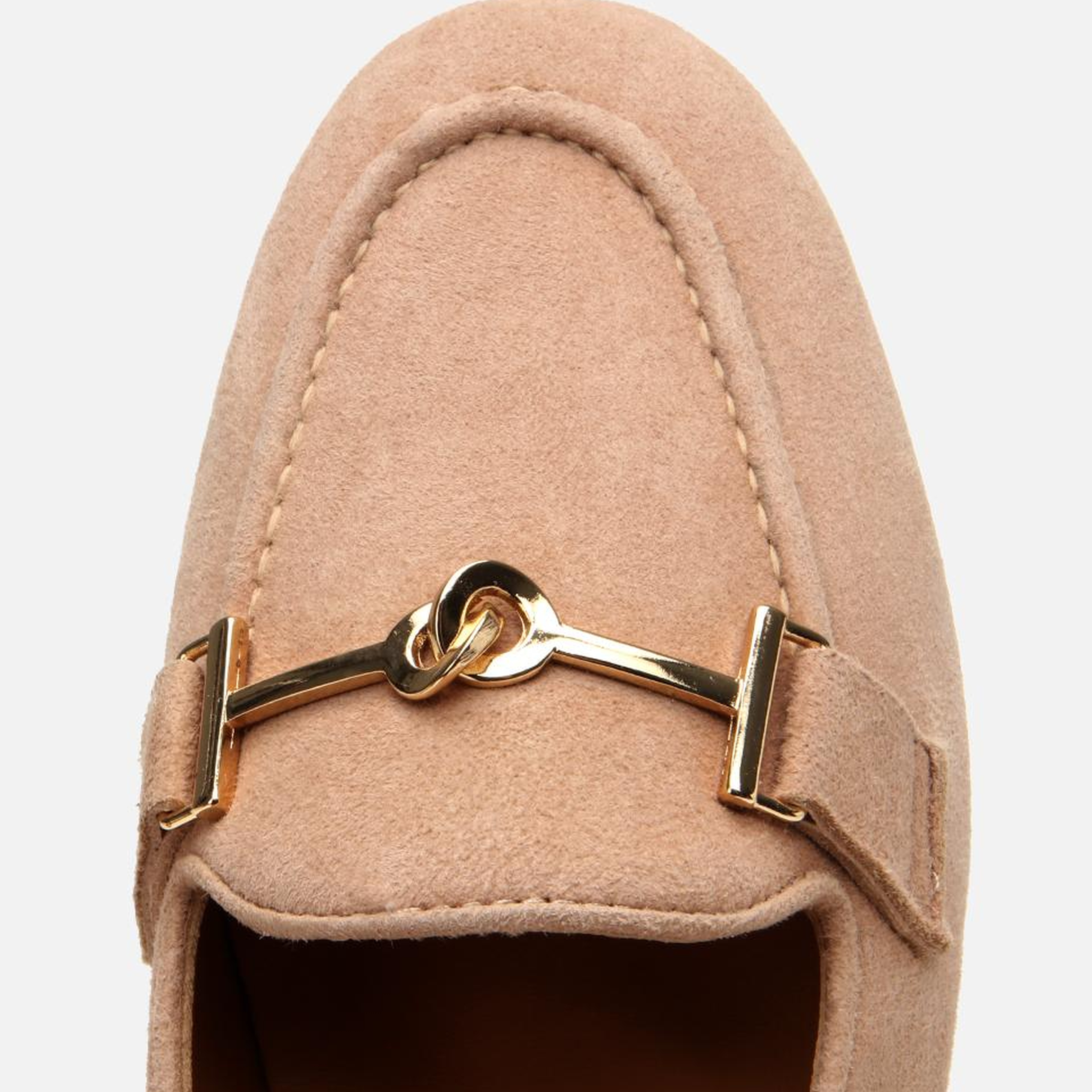 Kadın Süet Deri Bej Tokalı Klasik Loafer