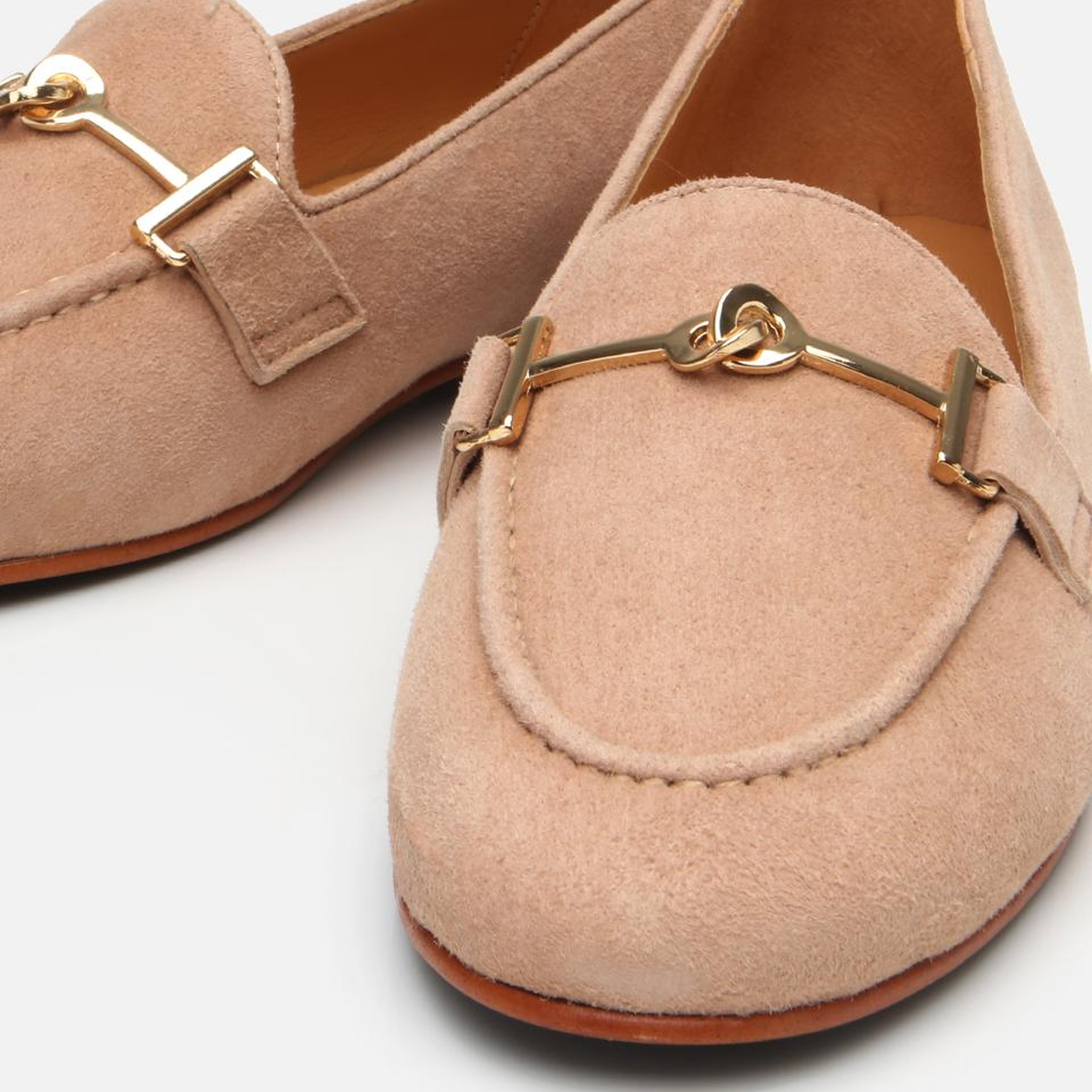 Kadın Süet Deri Bej Tokalı Klasik Loafer