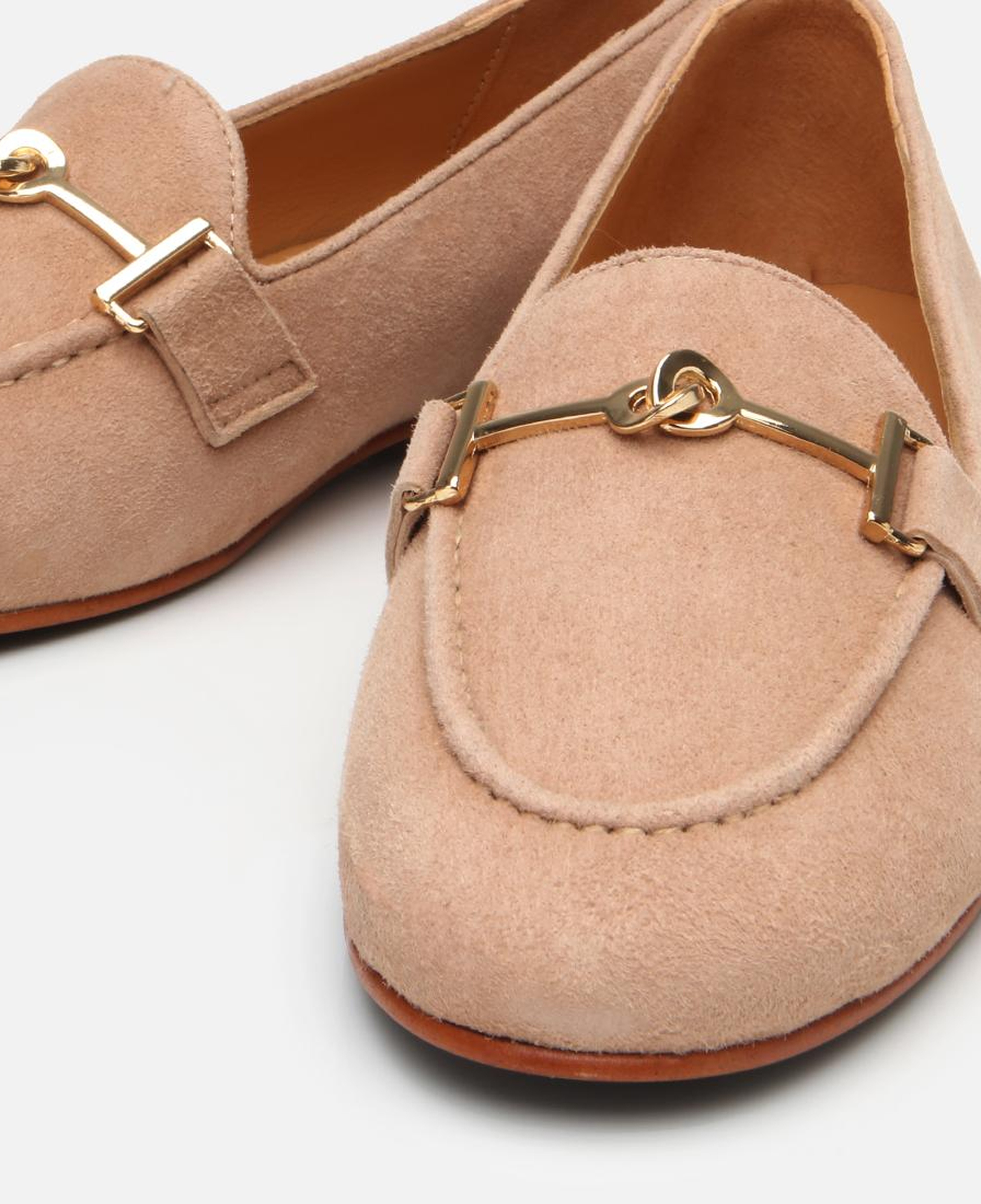 Kadın Süet Deri Bej Tokalı Klasik Loafer